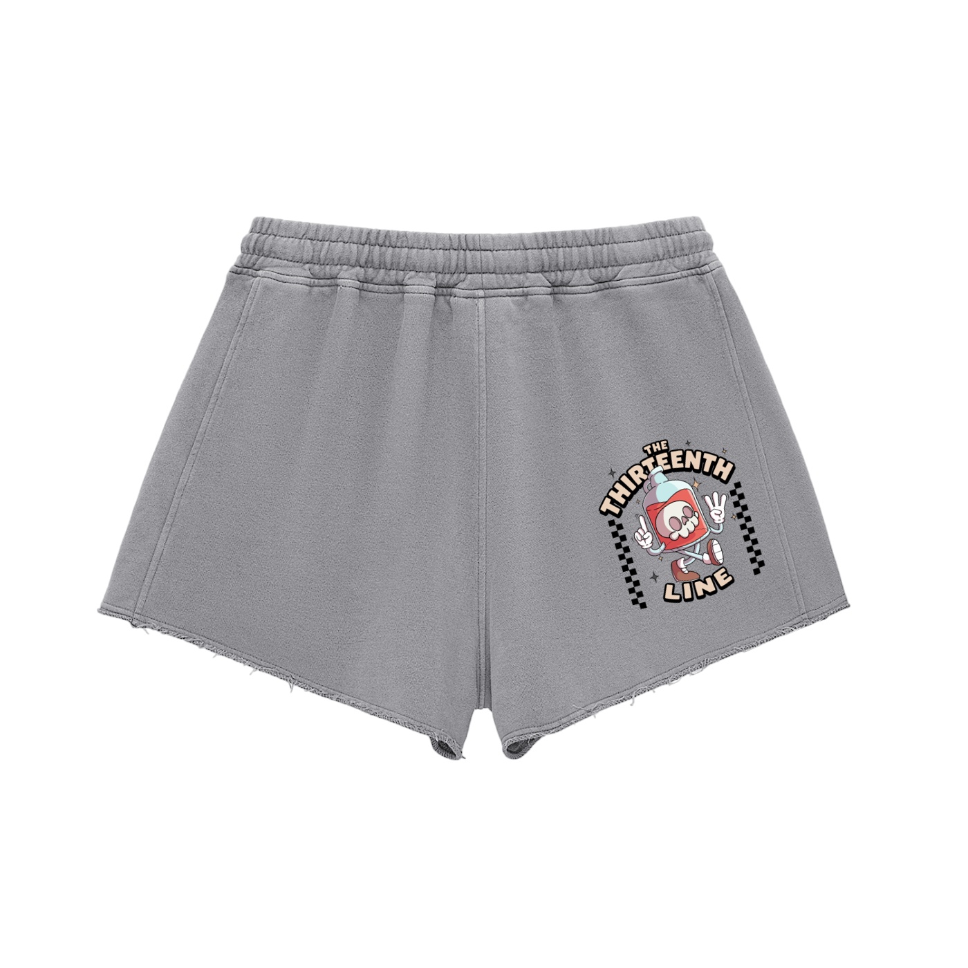 ”BOTTLE BRAIN” Snow Washed Raw Edge Drawstring Shorts - Image 4