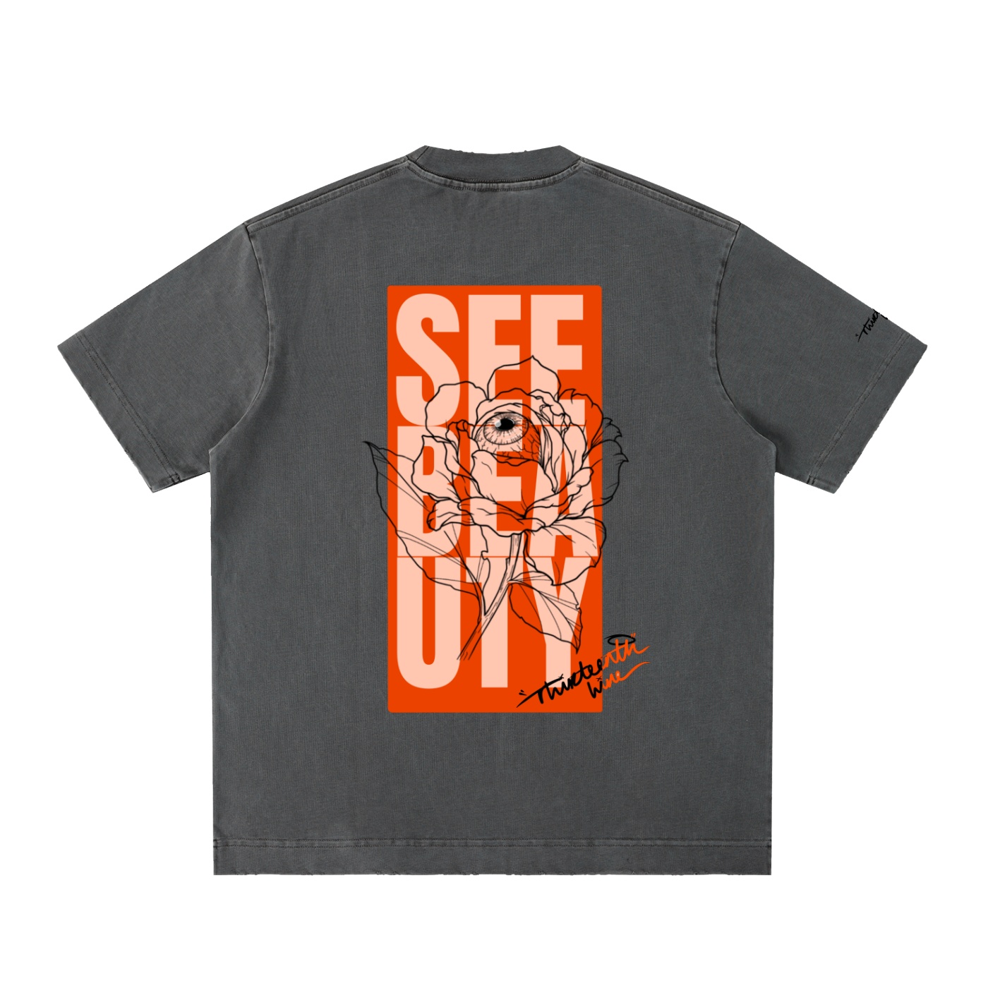 ”SEE BEAUTY” Heavyweight Vintage Washed Frayed T-Shirt - Image 8