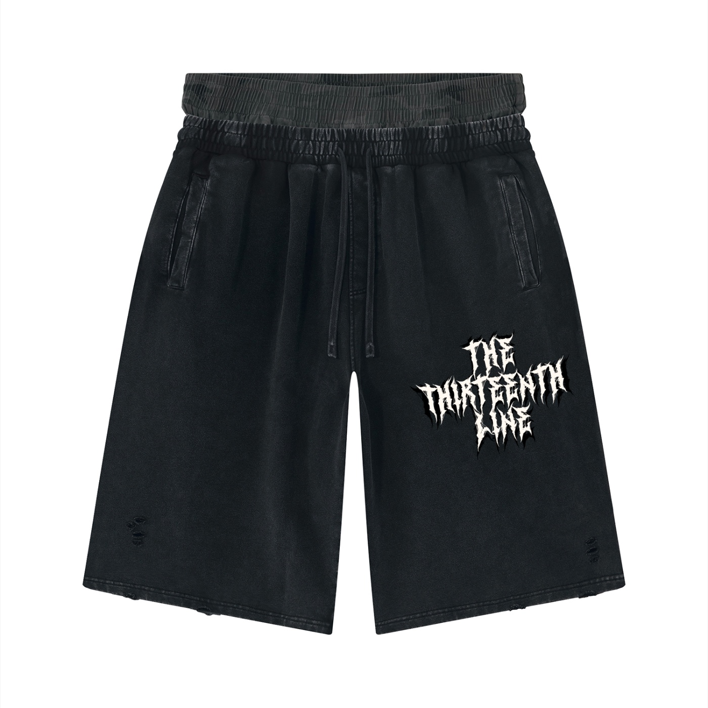 ”13” Unisex Vintage Wash Distressed Wide Leg Shorts - Image 3