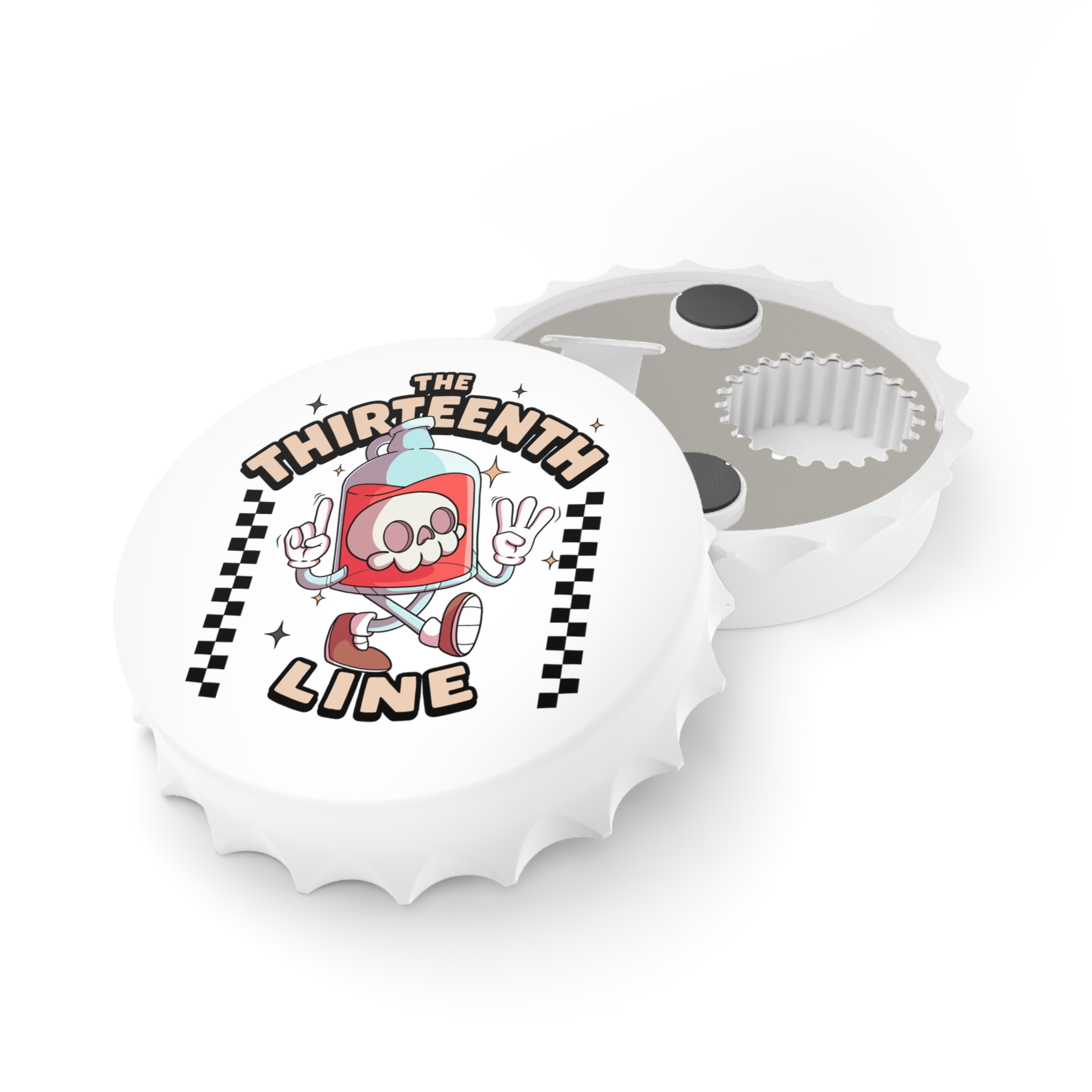 “BOTTLE BRAIN” Bottle Opener — "The Thirteenth Line" Skull Can Opener (Retro Checkerboard Design) - Image 3