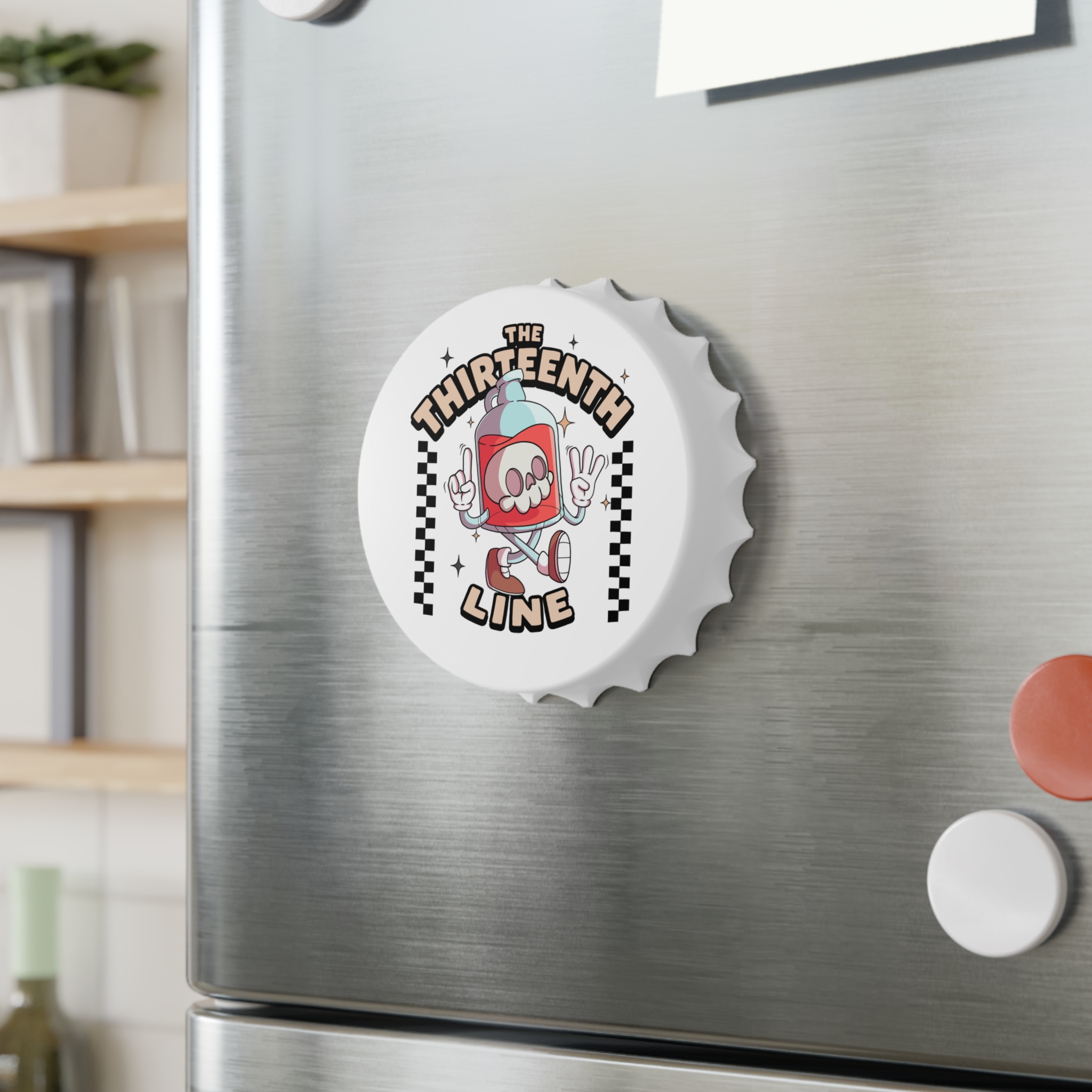 “BOTTLE BRAIN” Bottle Opener — "The Thirteenth Line" Skull Can Opener (Retro Checkerboard Design) - Image 4