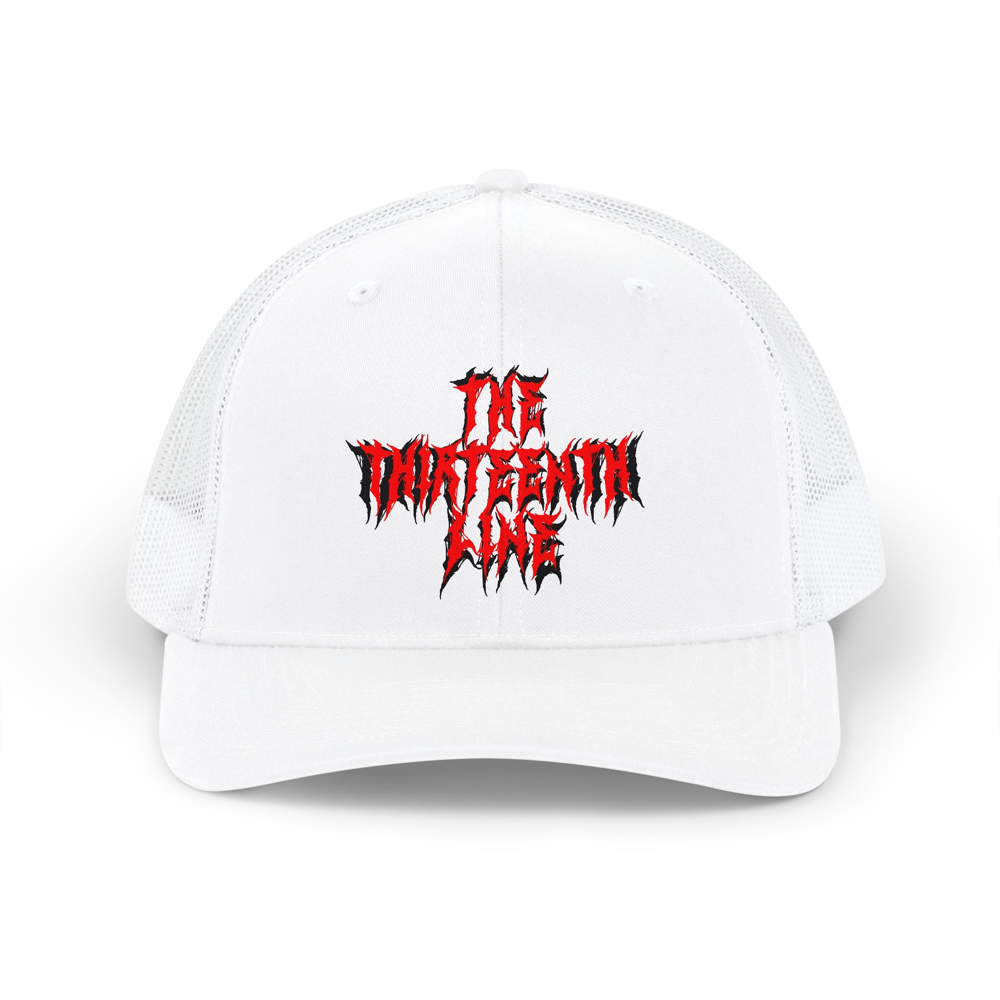 “13” Trucker Cap — 'The Unforgiven One' Red Gothic Logo - Image 3