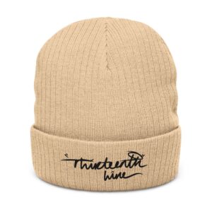 “Hand written”Embroidered Ribbed Knit Beanie — Cozy Winter Cuffed Hat