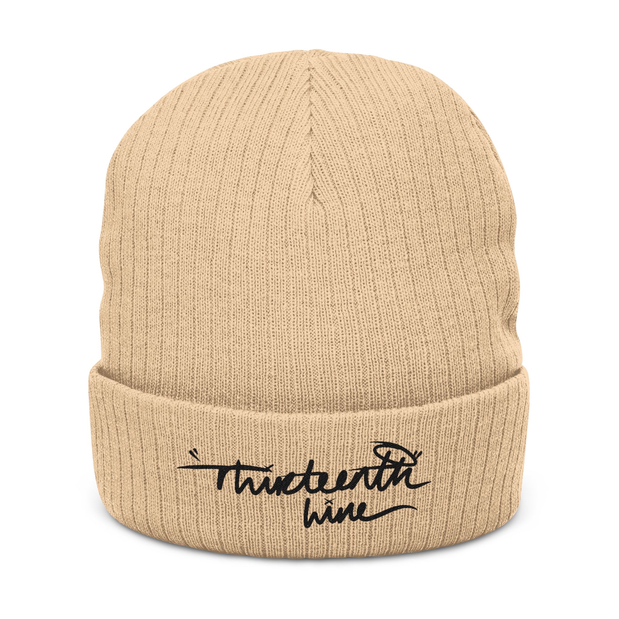 “Hand written”Embroidered Ribbed Knit Beanie — Cozy Winter Cuffed Hat