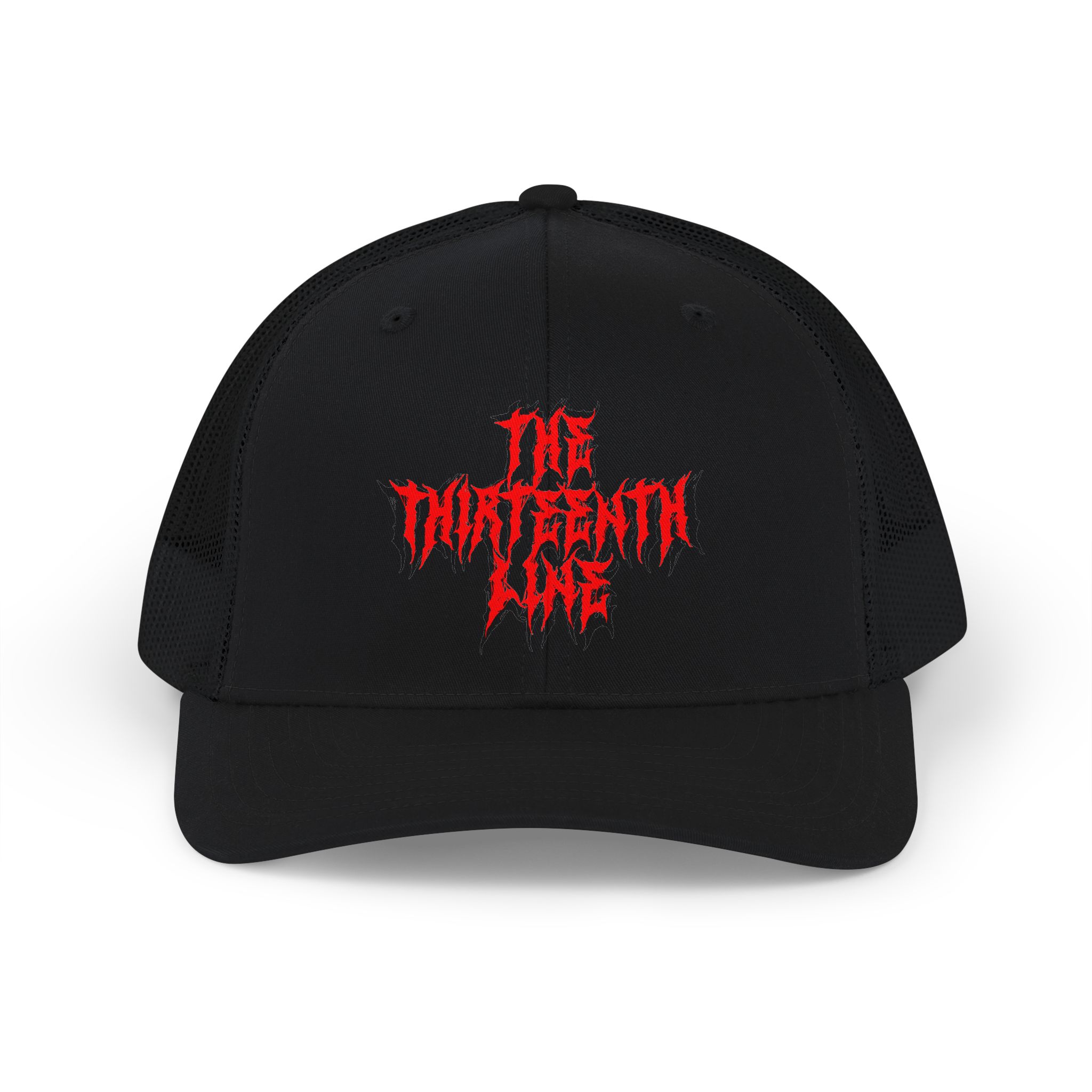 “13” Trucker Cap — 'The Unforgiven One' Red Gothic Logo - Image 7