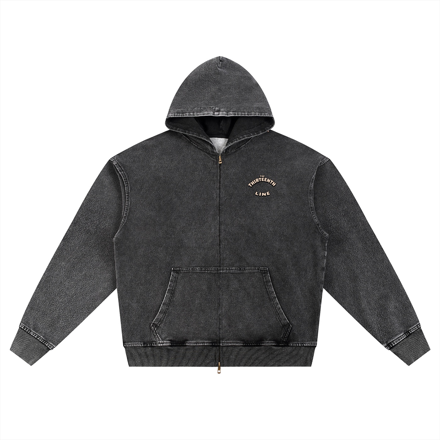 ”BOTTLE BRAIN” Snow Wash Oversized Zip-Up Hoodie - Image 5