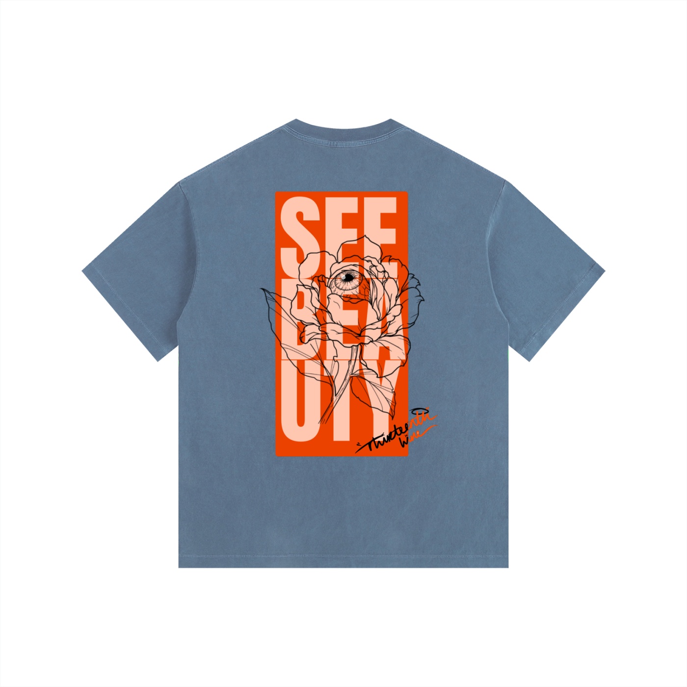 ”SEE BEAUTY” Vintage Washed Oversized Cotton T-Shirt - Image 16