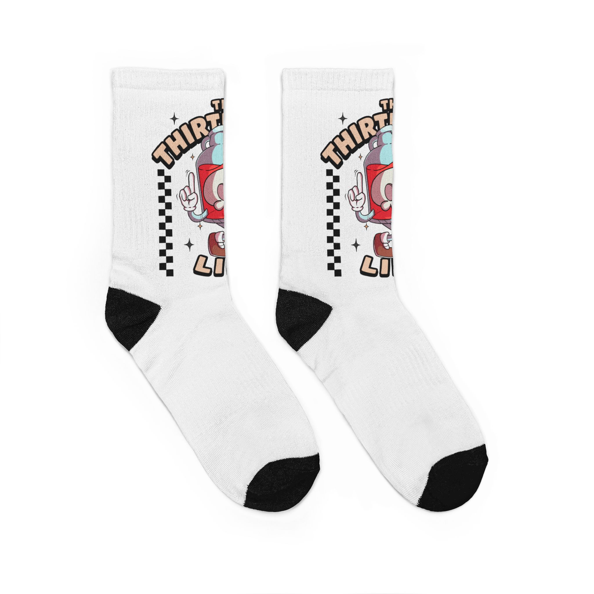 “Bottle brain”Skate Vibes Crew Socks — 'Thirteenth Line' Retro Cartoon Design - Image 2