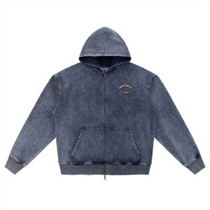 “BOTTLE BRAIN” Snow Wash Oversized Zip-Up Hoodie