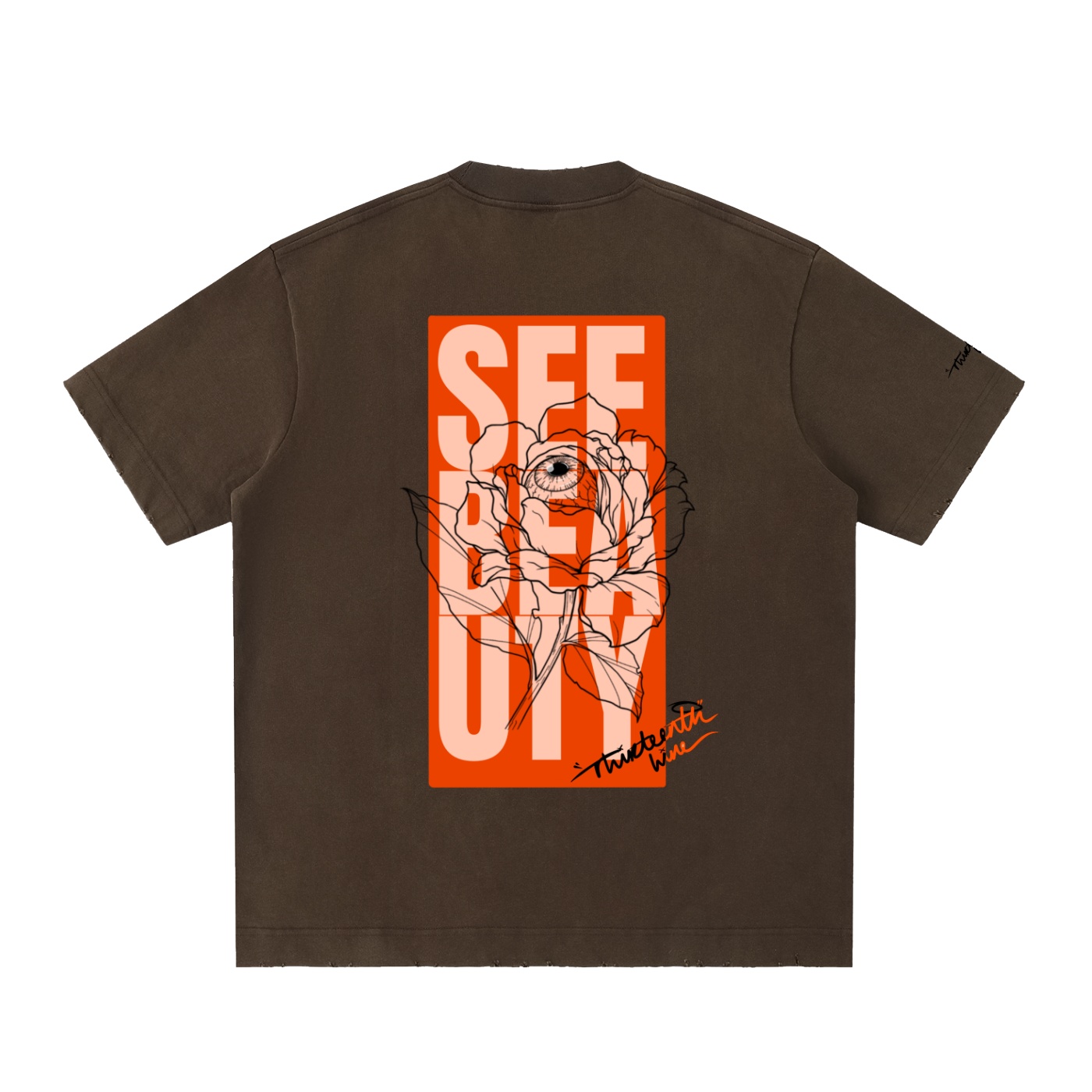 ”SEE BEAUTY” Heavyweight Vintage Washed Frayed T-Shirt - Image 18