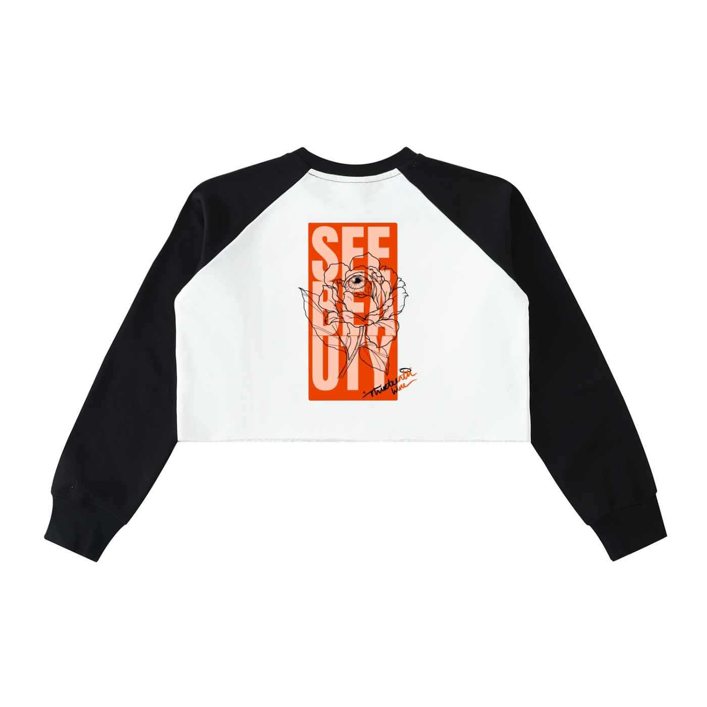 ”SEE BEAUTY” Raw-Hem Color-Block Raglan Crop Sweatshirt - Image 4