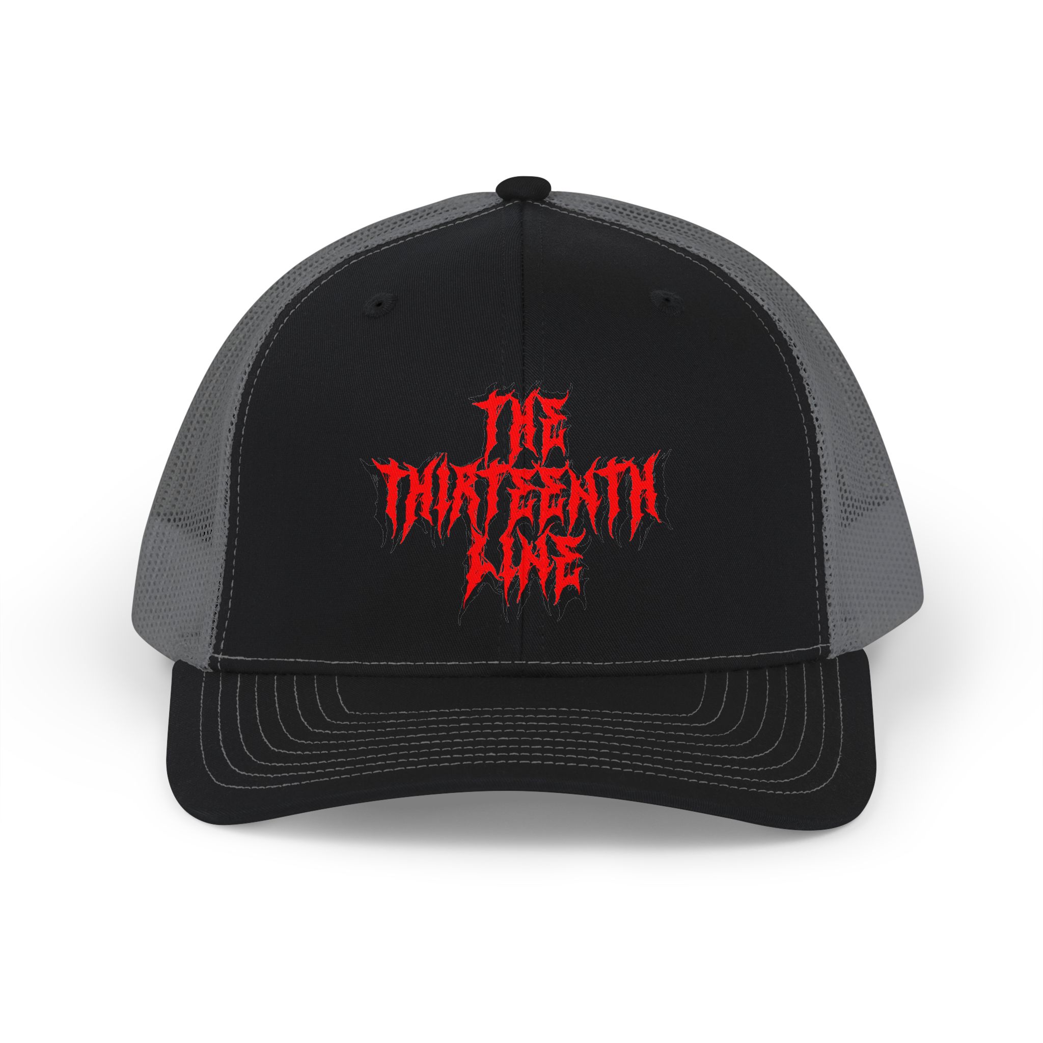“13” Trucker Cap — 'The Unforgiven One' Red Gothic Logo - Image 2