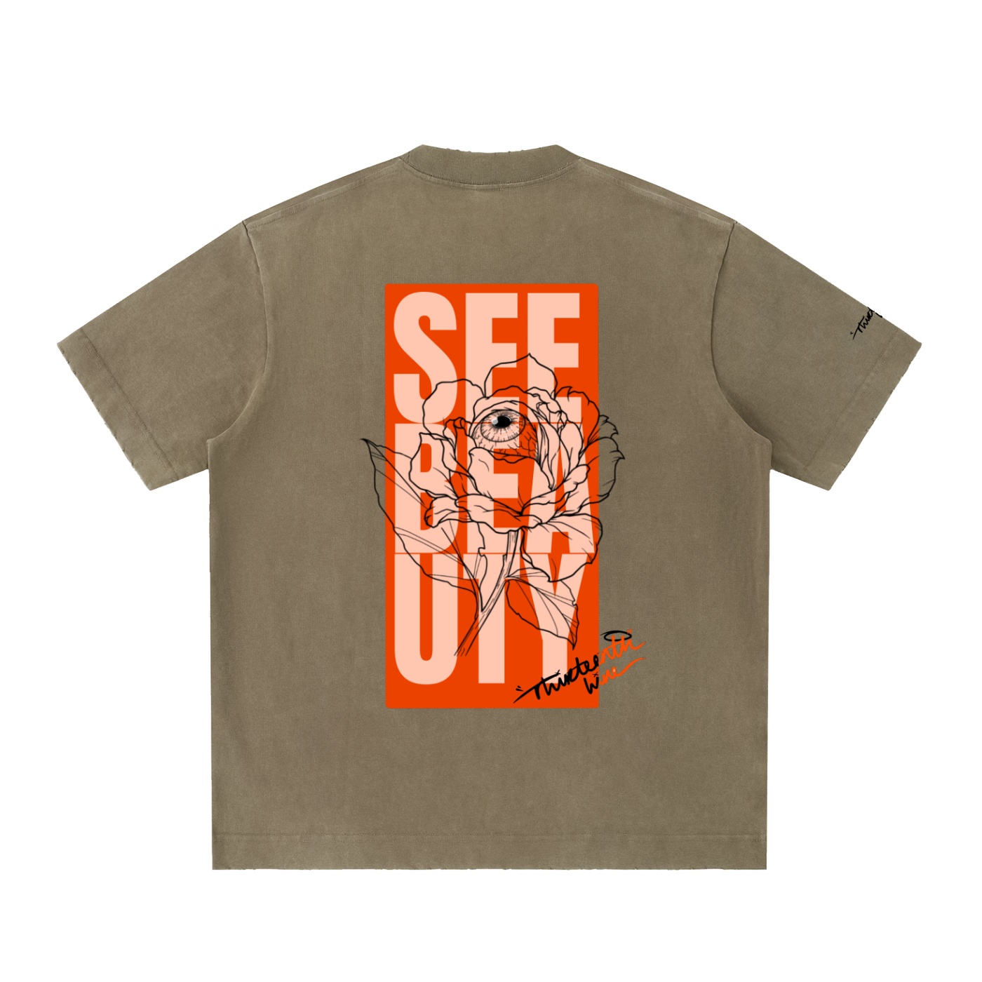 “SEE BEAUTY” Heavyweight Vintage Washed Frayed T-Shirt - Image 2