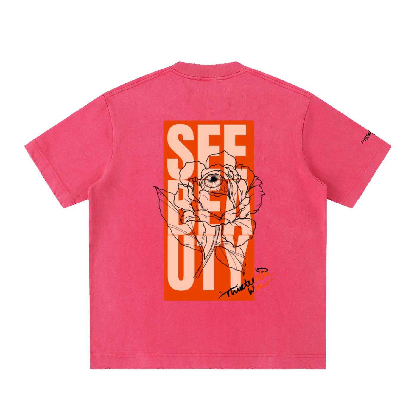 “SEE BEAUTY” Heavyweight Vintage Washed Frayed T-Shirt - Image 12