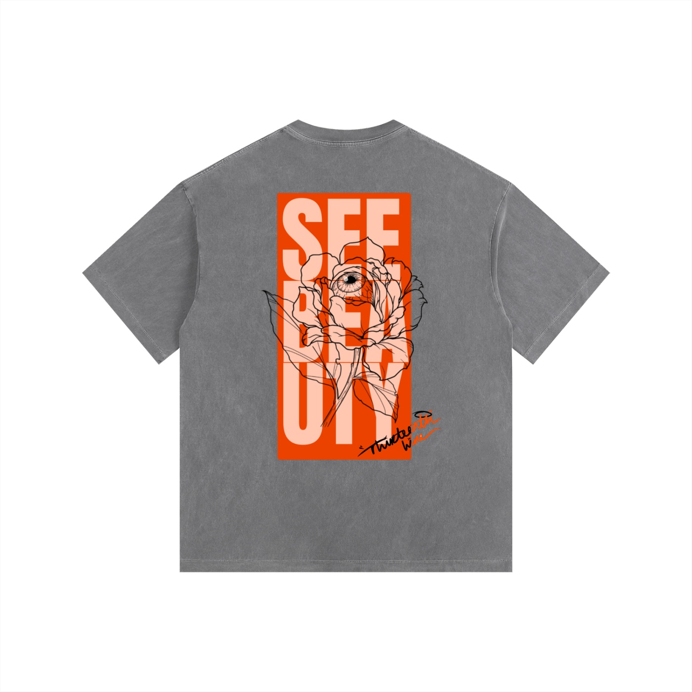 ”SEE BEAUTY” Vintage Washed Oversized Cotton T-Shirt - Image 8