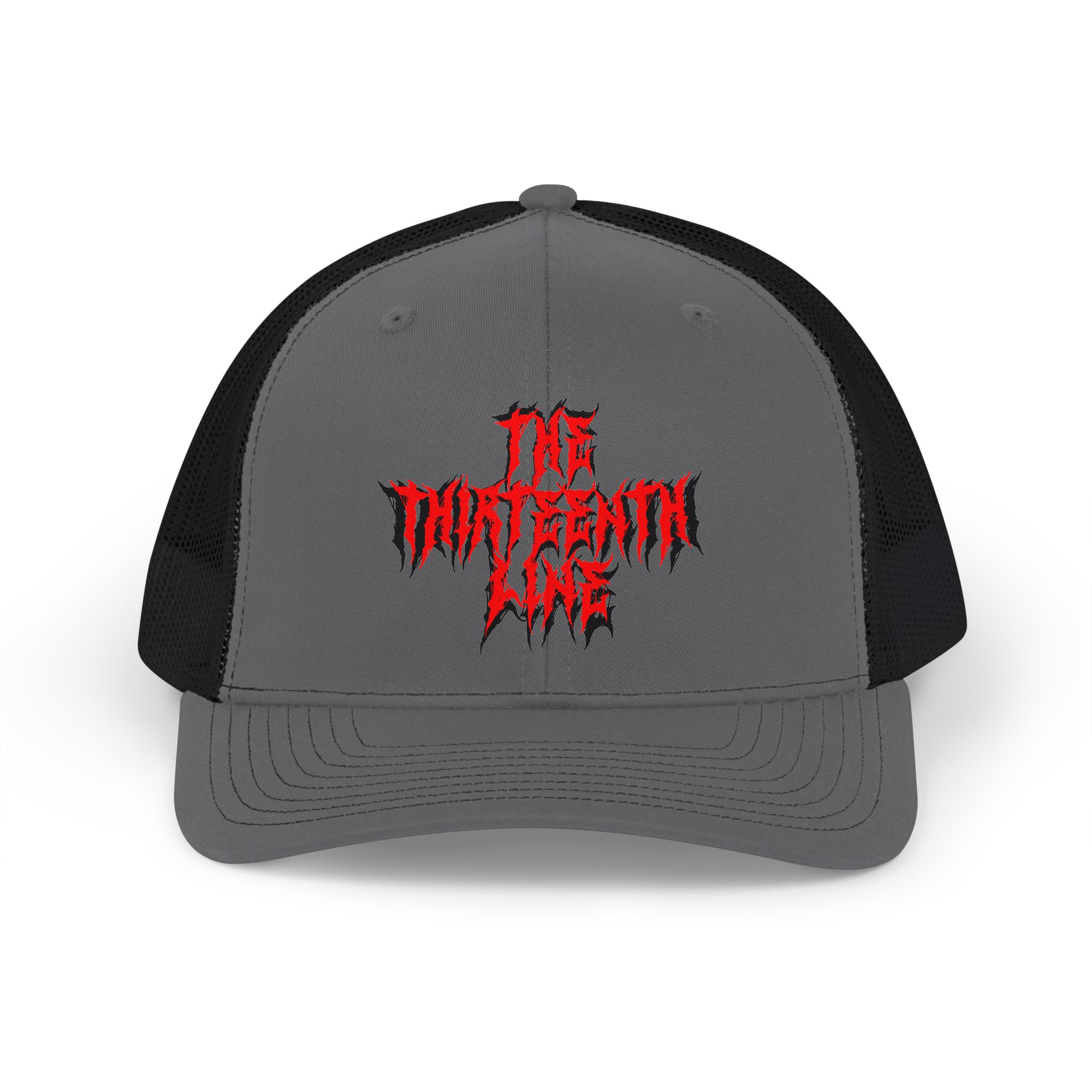 “13” Trucker Cap — 'The Unforgiven One' Red Gothic Logo - Image 4