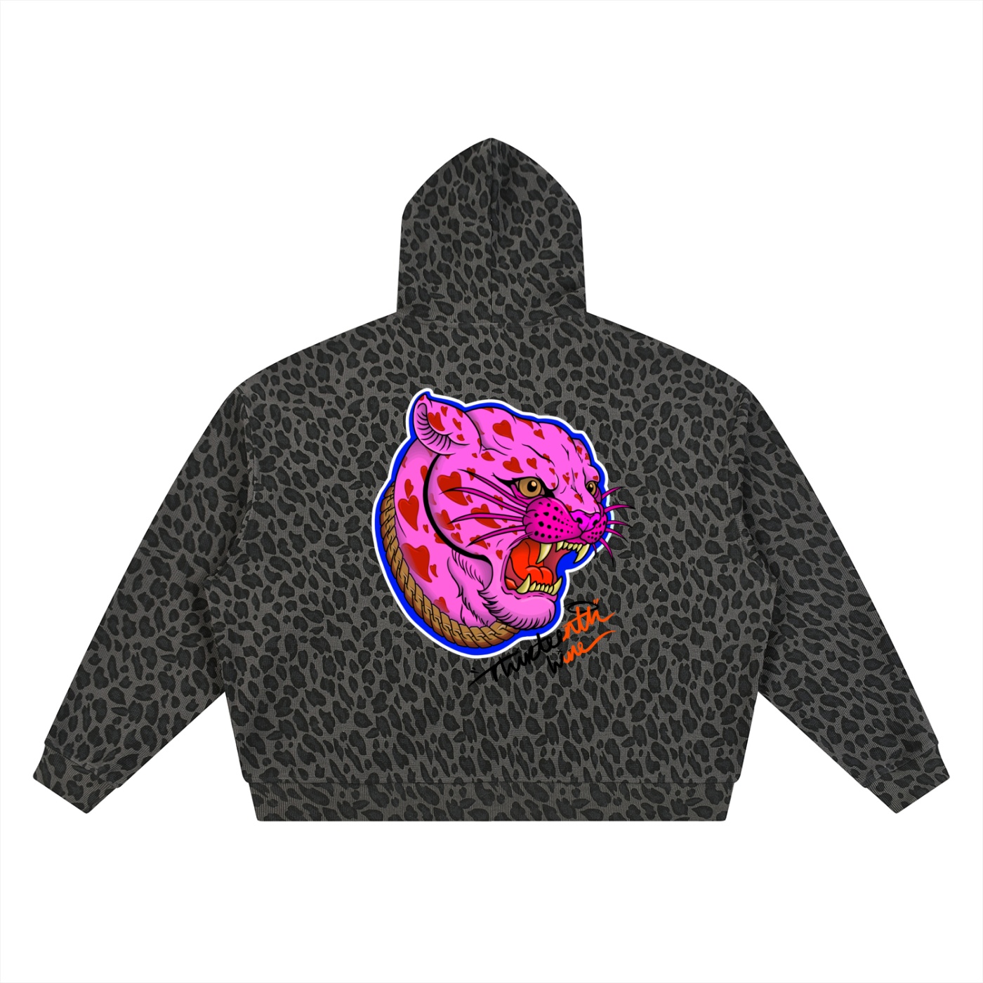 ”PINK PANTHER” Unisex Leopard Print Waffle Full Zip Hoodie - Image 2