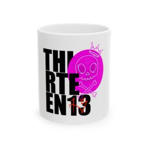 Thirteen Skull Ceramic Mug — Edgy Pink Skull 11oz/15oz Coffee Cup