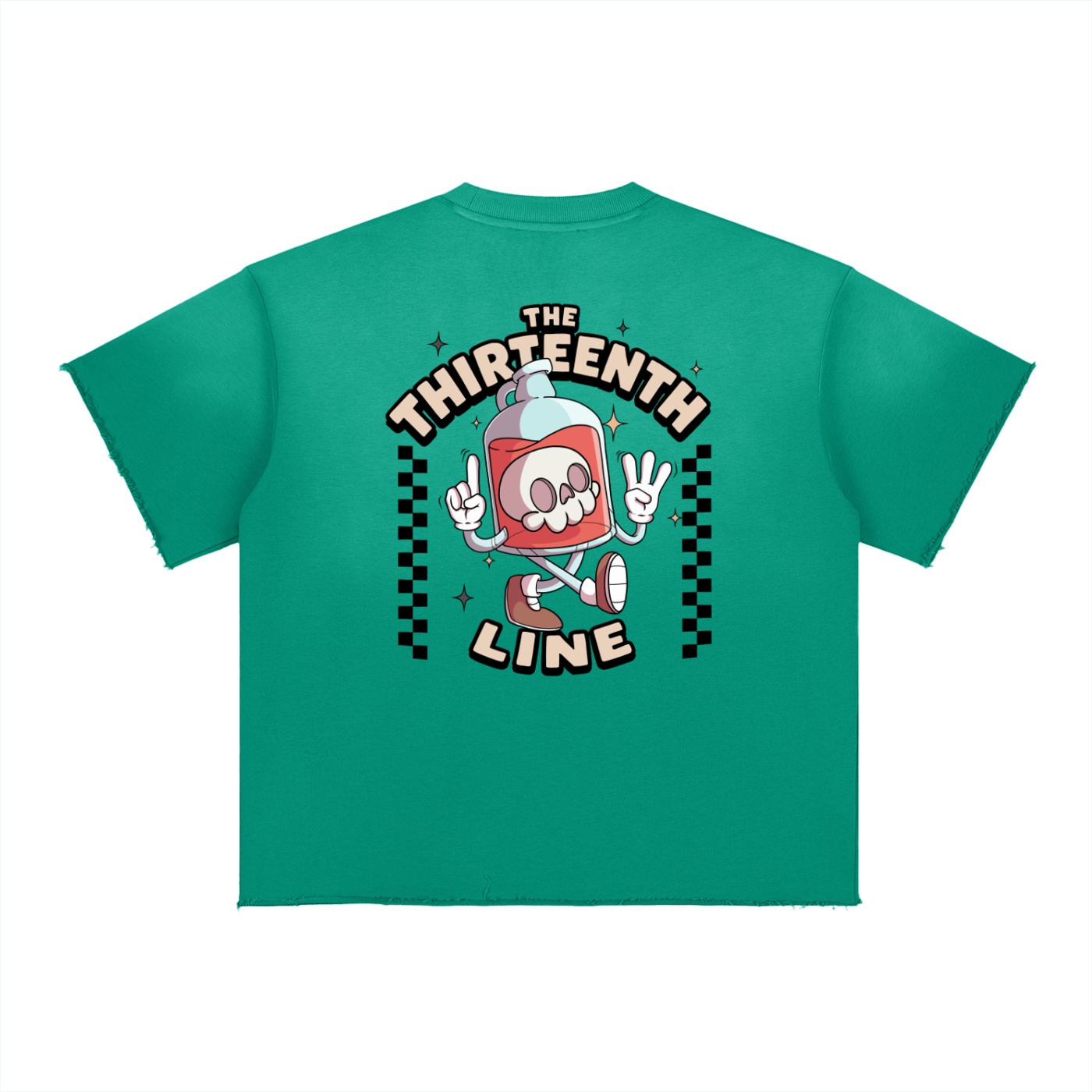 ”BOTTLE BRAIN” Sun Fade Raw Edge T-Shirt - Image 4