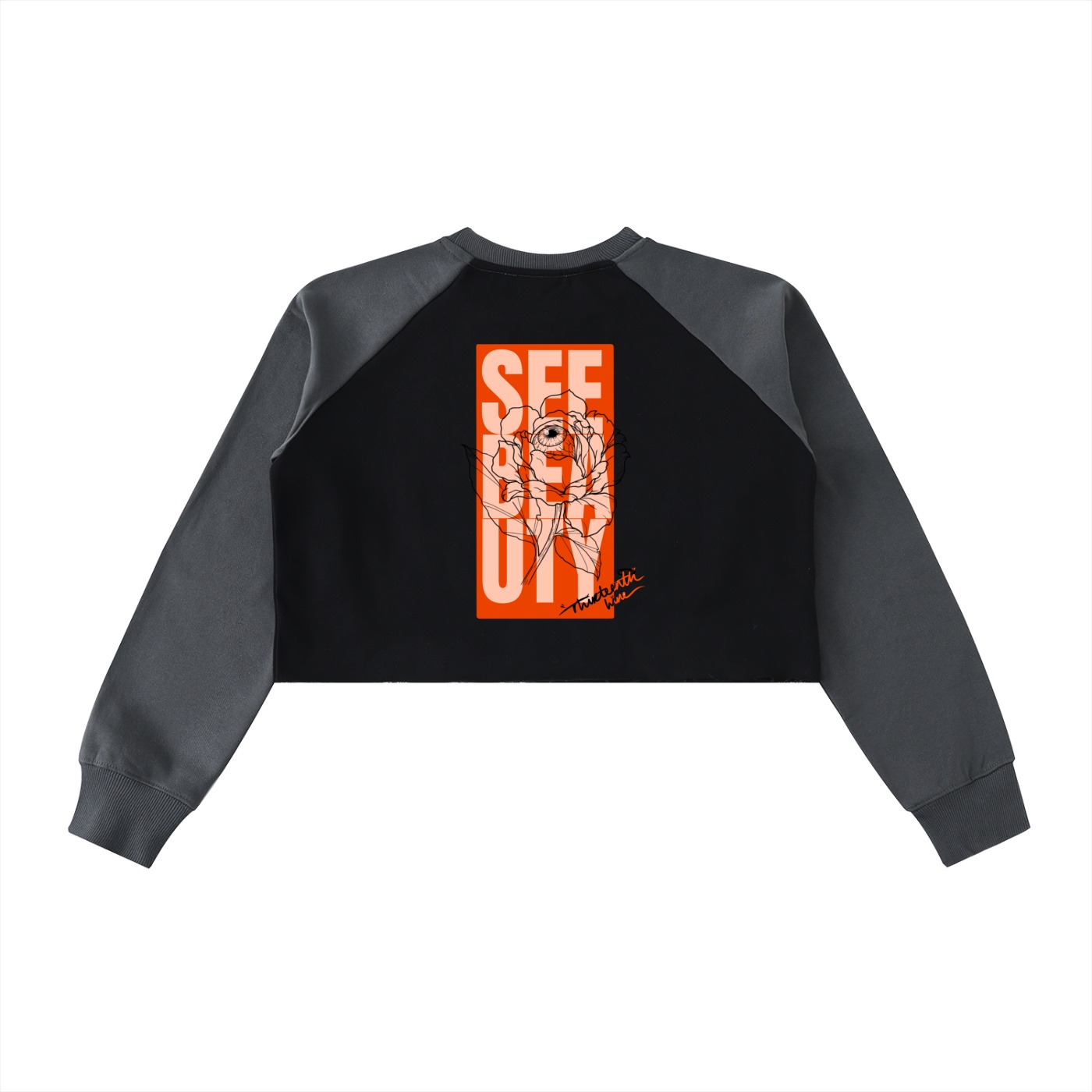 ”SEE BEAUTY” Raw-Hem Color-Block Raglan Crop Sweatshirt - Image 8