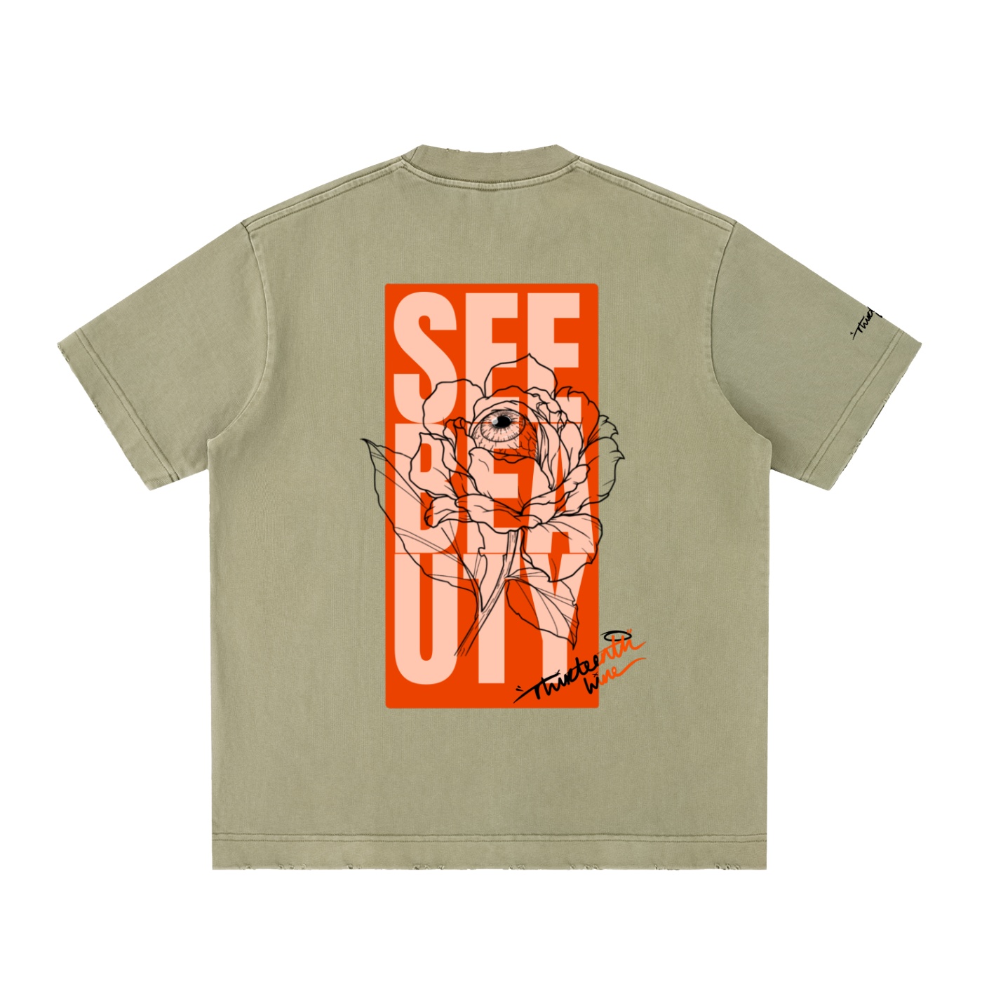 ”SEE BEAUTY” Heavyweight Vintage Washed Frayed T-Shirt - Image 6