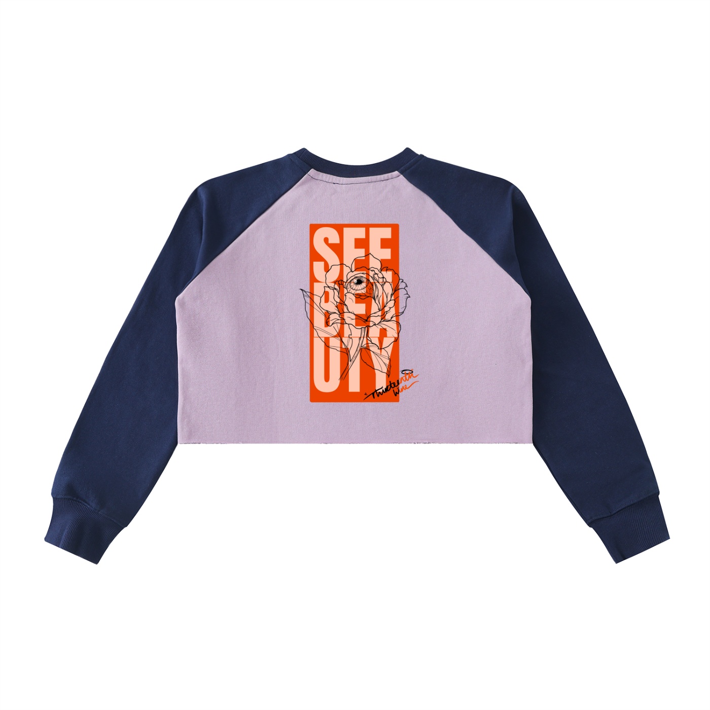 ”SEE BEAUTY” Raw-Hem Color-Block Raglan Crop Sweatshirt - Image 6