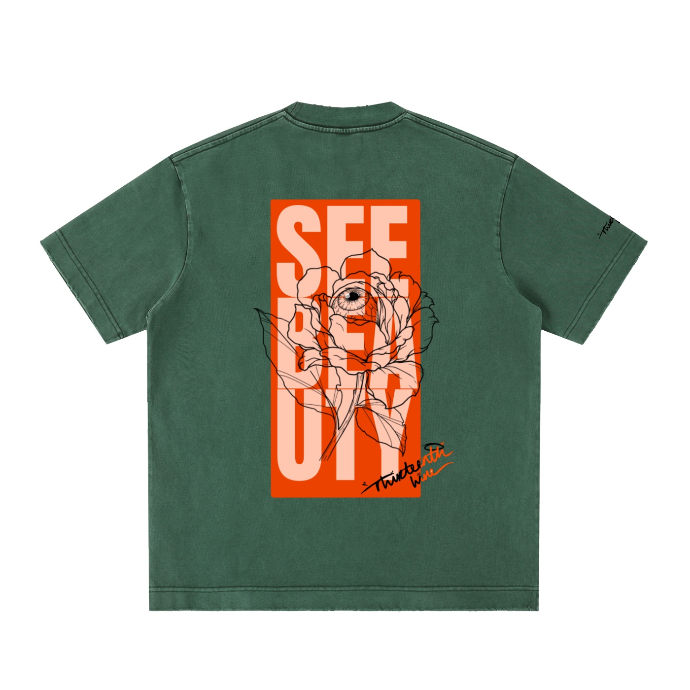 “SEE BEAUTY” Heavyweight Vintage Washed Frayed T-Shirt - Image 10