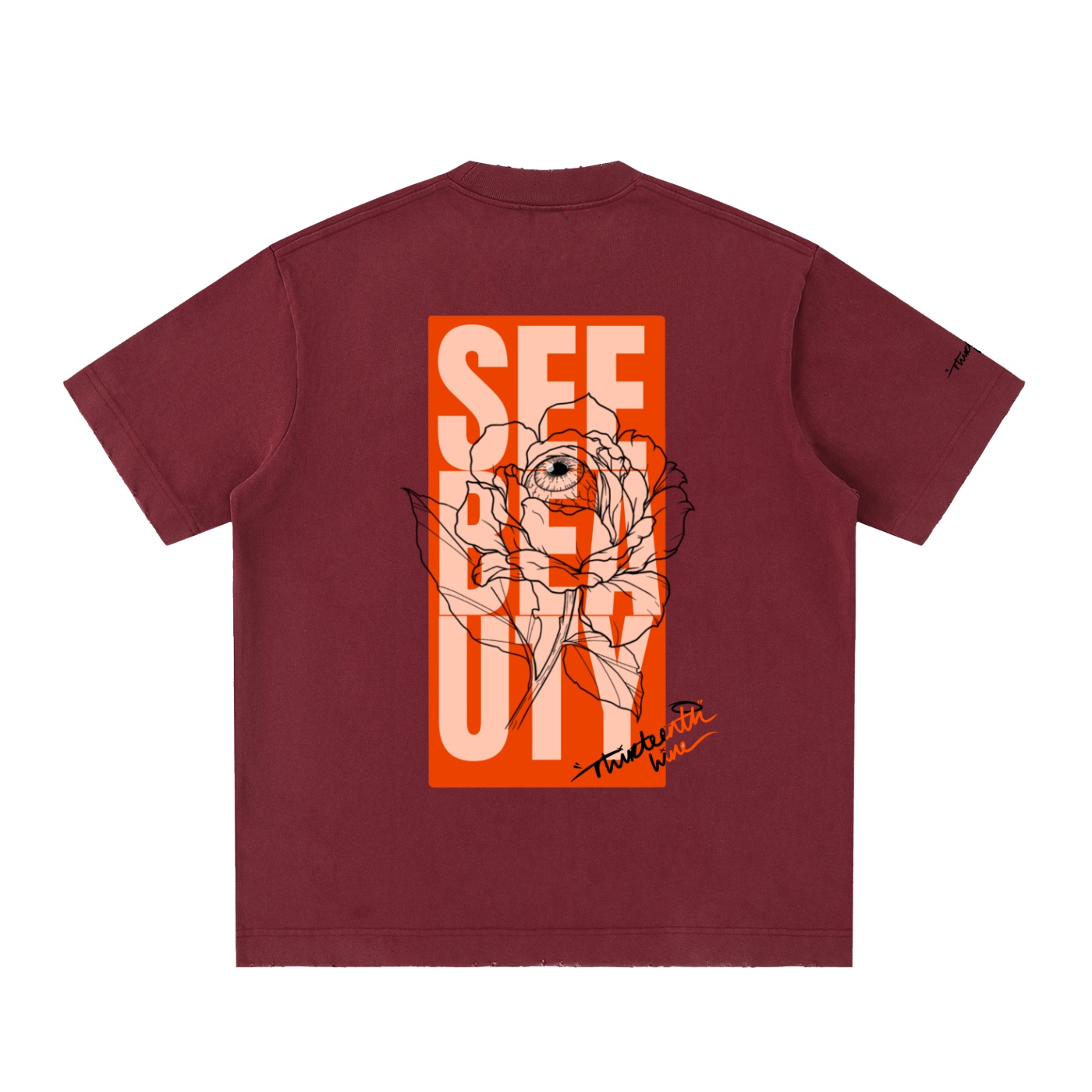”SEE BEAUTY” Heavyweight Vintage Washed Frayed T-Shirt - Image 14