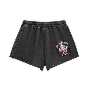 ”BOTTLE BRAIN” Snow Washed Raw Edge Drawstring Shorts