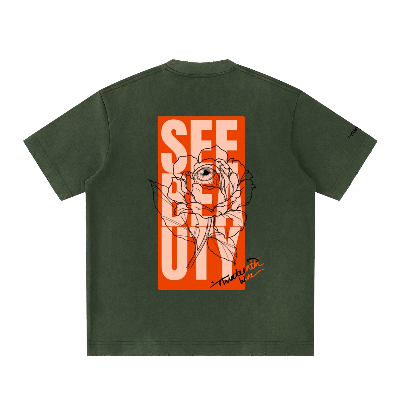 ”SEE BEAUTY” Heavyweight Vintage Washed Frayed T-Shirt - Image 16