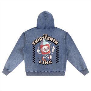 ”BOTTLE BRAIN” Snow Wash Oversized Zip-Up Hoodie