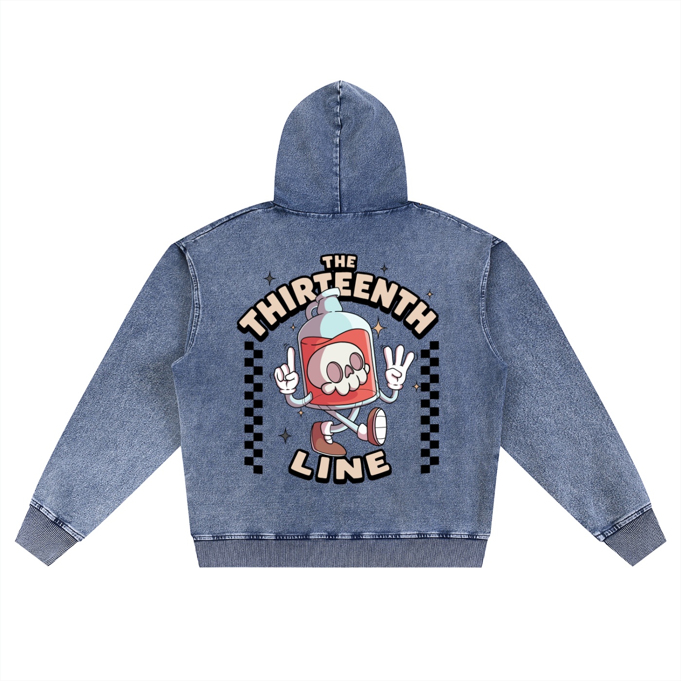 ”BOTTLE BRAIN” Snow Wash Oversized Zip-Up Hoodie