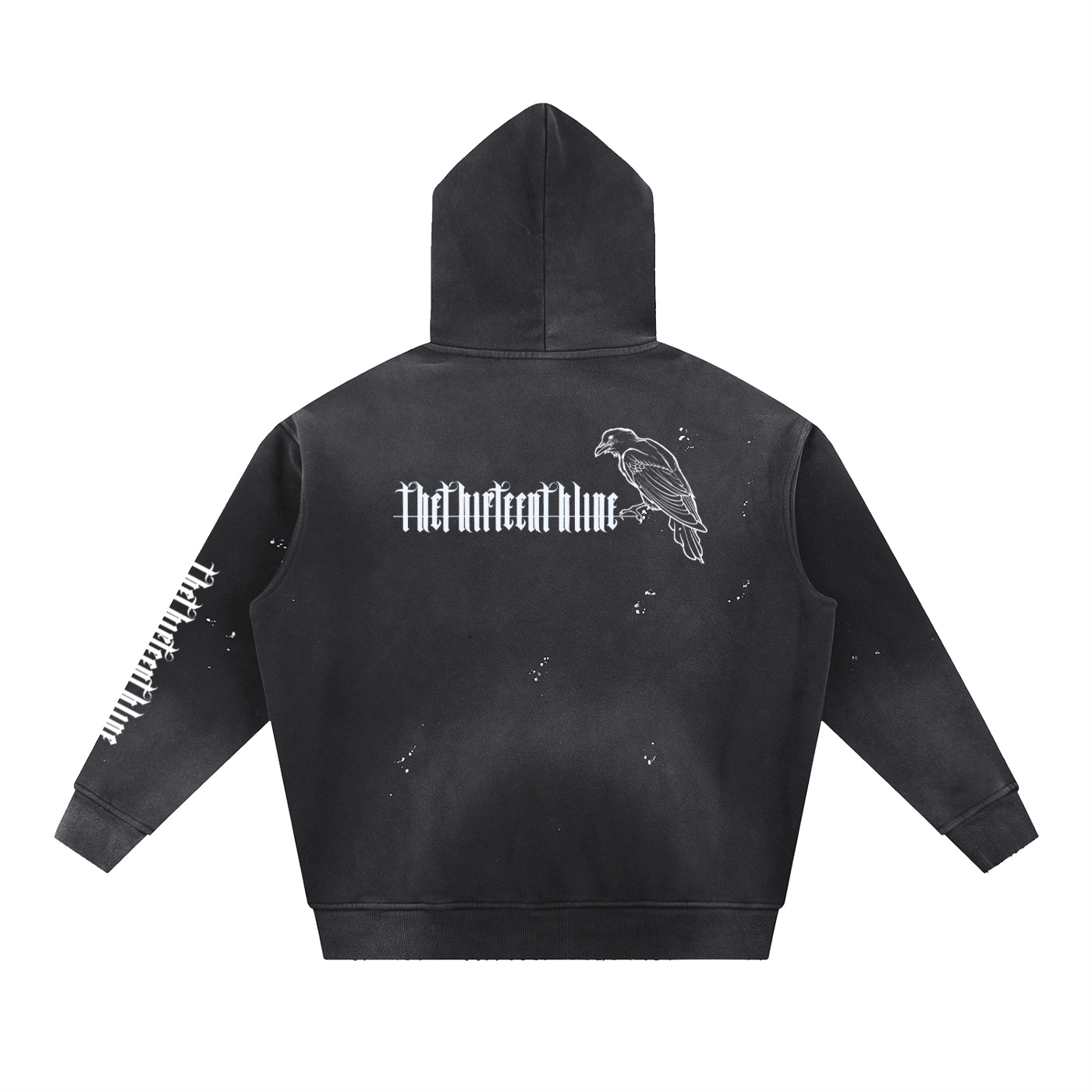“THE CROW” Vintage Washed Frayed Fleece Hoodie - Image 2