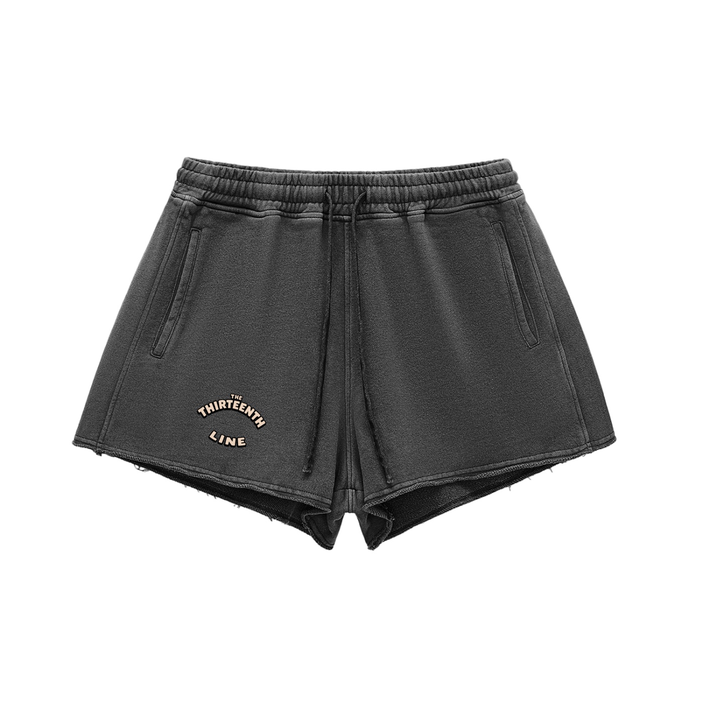 ”BOTTLE BRAIN” Snow Washed Raw Edge Drawstring Shorts - Image 2