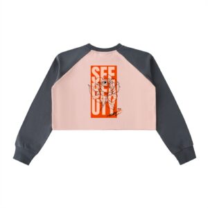 ”SEE BEAUTY” Raw-Hem Color-Block Raglan Crop Sweatshirt