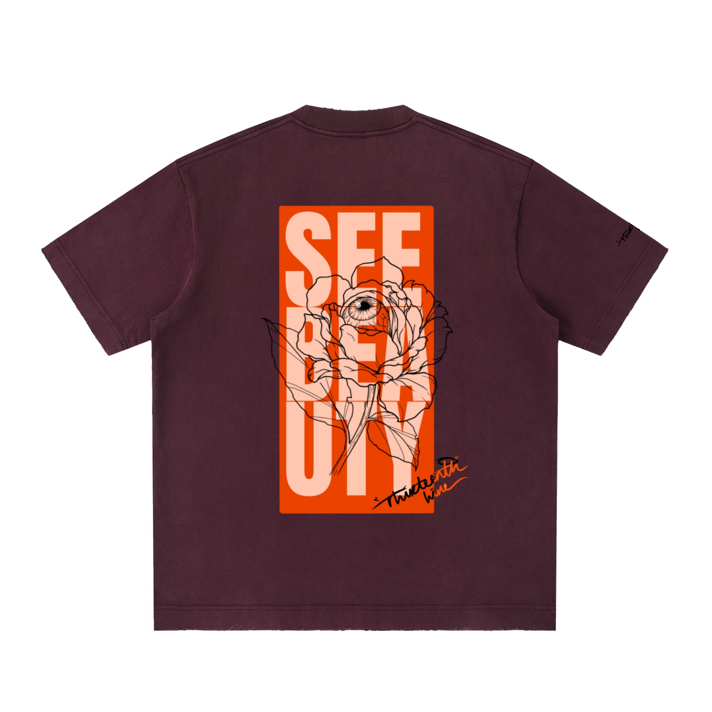 ”SEE BEAUTY” Heavyweight Vintage Washed Frayed T-Shirt - Image 20