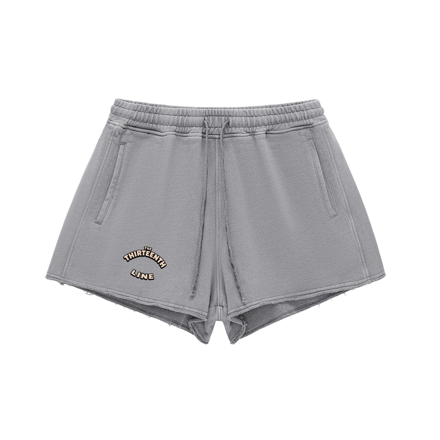 ”BOTTLE BRAIN” Snow Washed Raw Edge Drawstring Shorts - Image 3