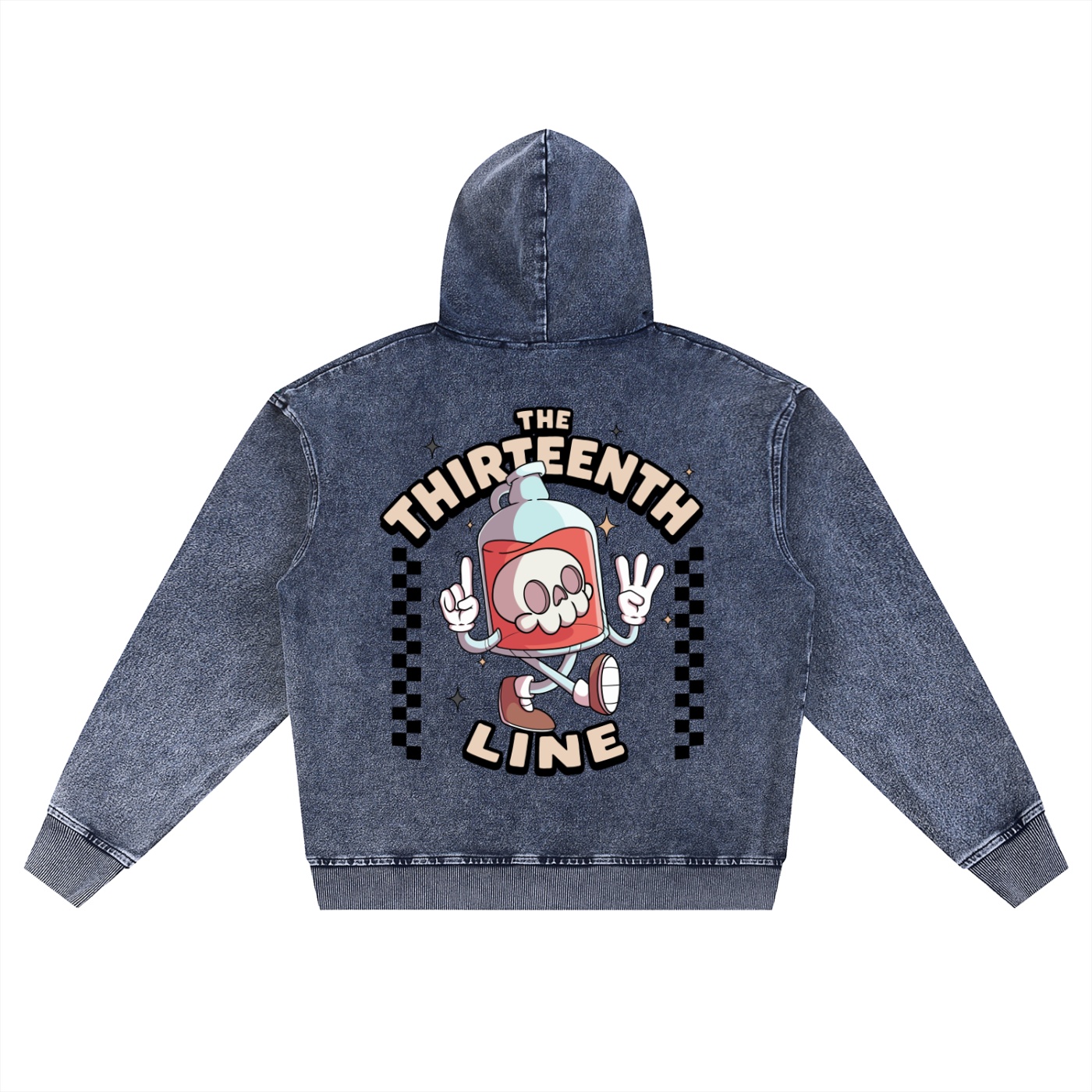 ”BOTTLE BRAIN” Snow Wash Oversized Zip-Up Hoodie - Image 2