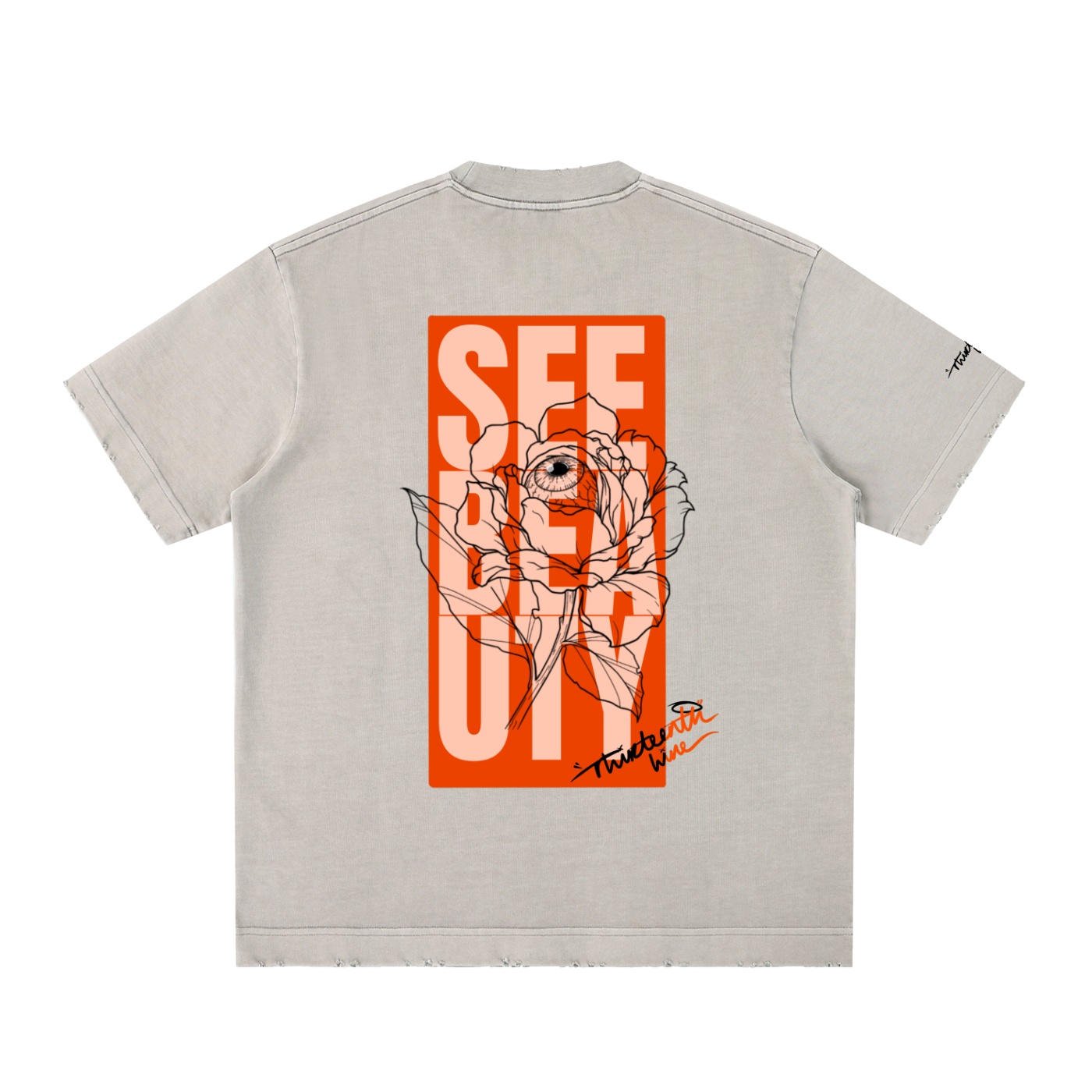 “SEE BEAUTY” Heavyweight Vintage Washed Frayed T-Shirt - Image 4