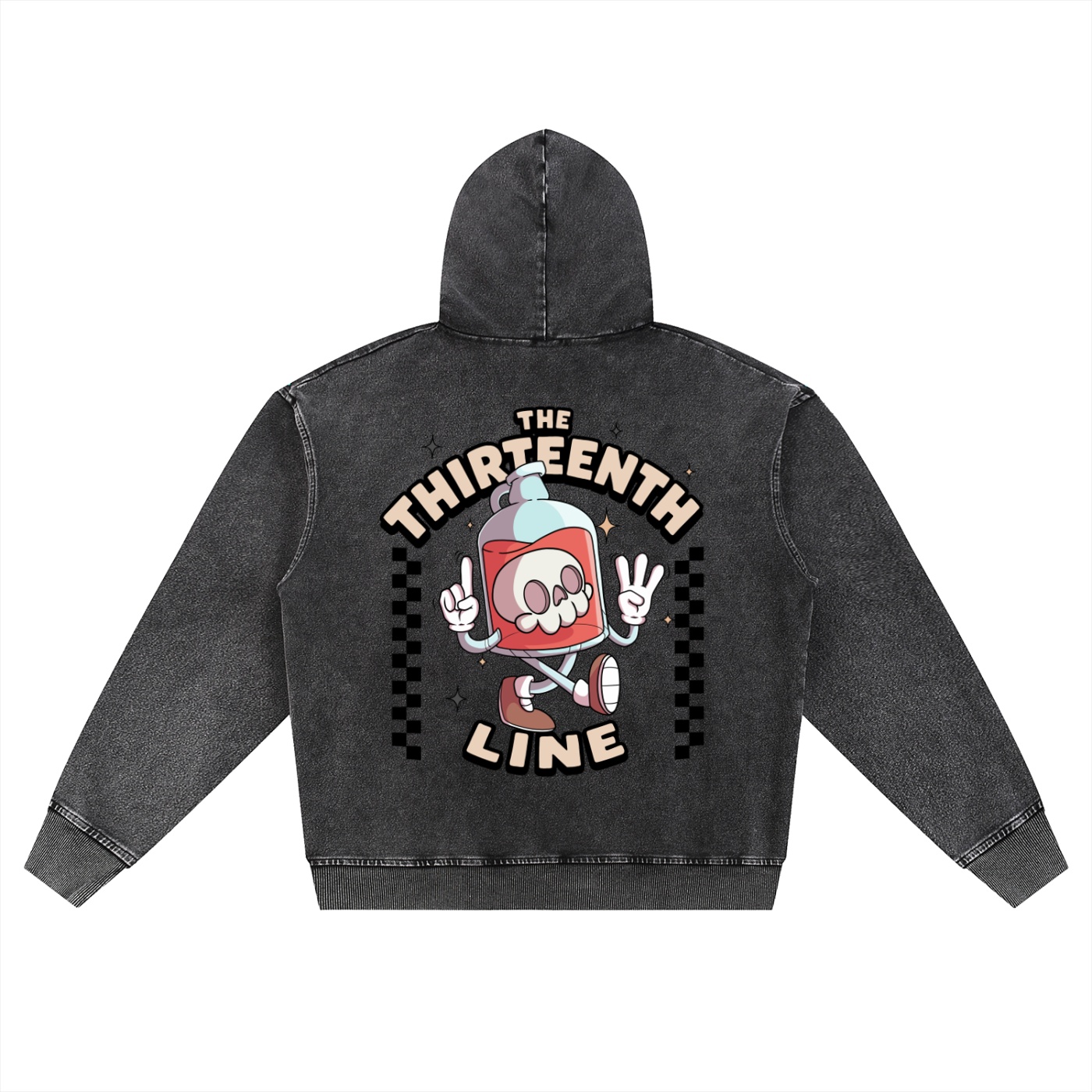 ”BOTTLE BRAIN” Snow Wash Oversized Zip-Up Hoodie - Image 6