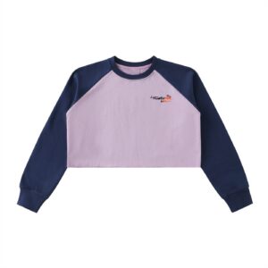 ”SEE BEAUTY” Raw-Hem Color-Block Raglan Crop Sweatshirt