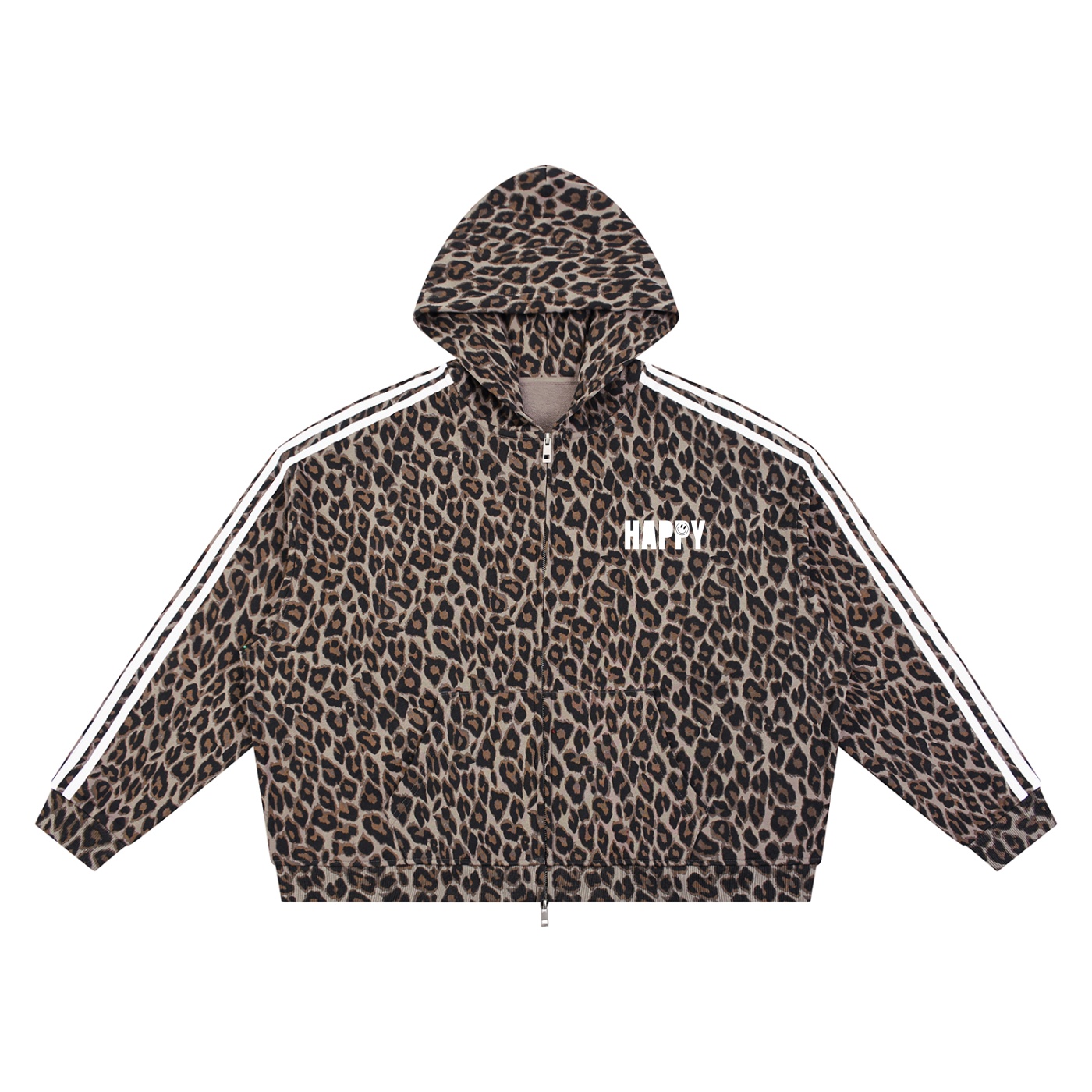 “HAPPY” Unisex Leopard Full Zip Hoodie - Image 5