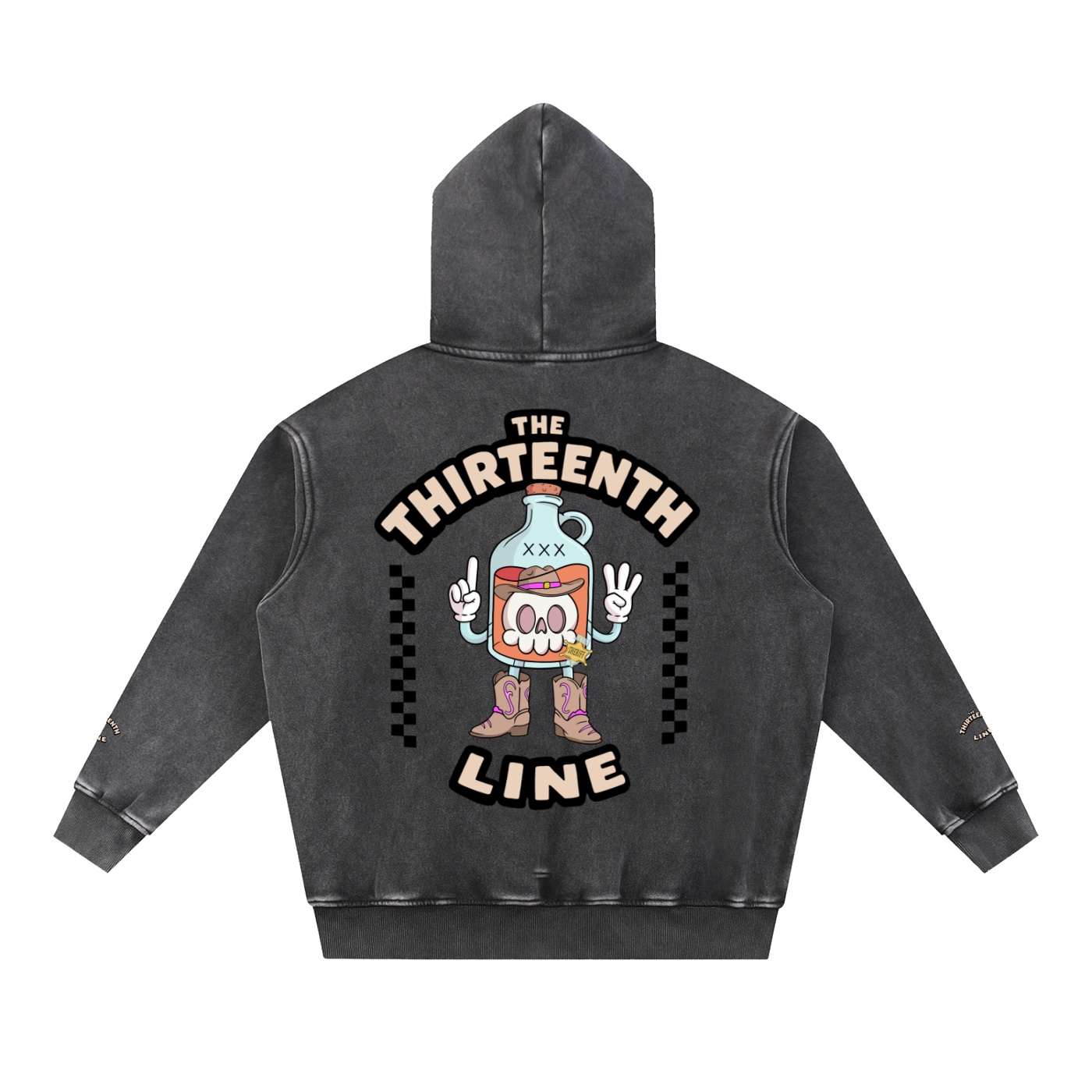“SHERIFF BOTTLE BRAIN” Snow Wash Fleece Oversize Hoodie - Image 2