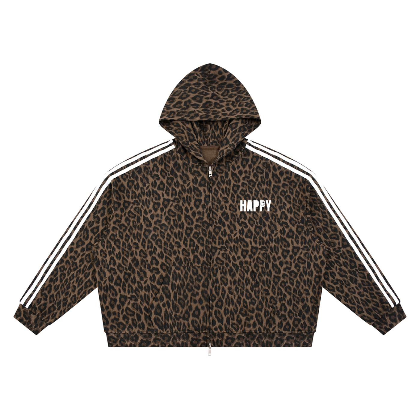 “HAPPY” Unisex Leopard Full Zip Hoodie - Image 3