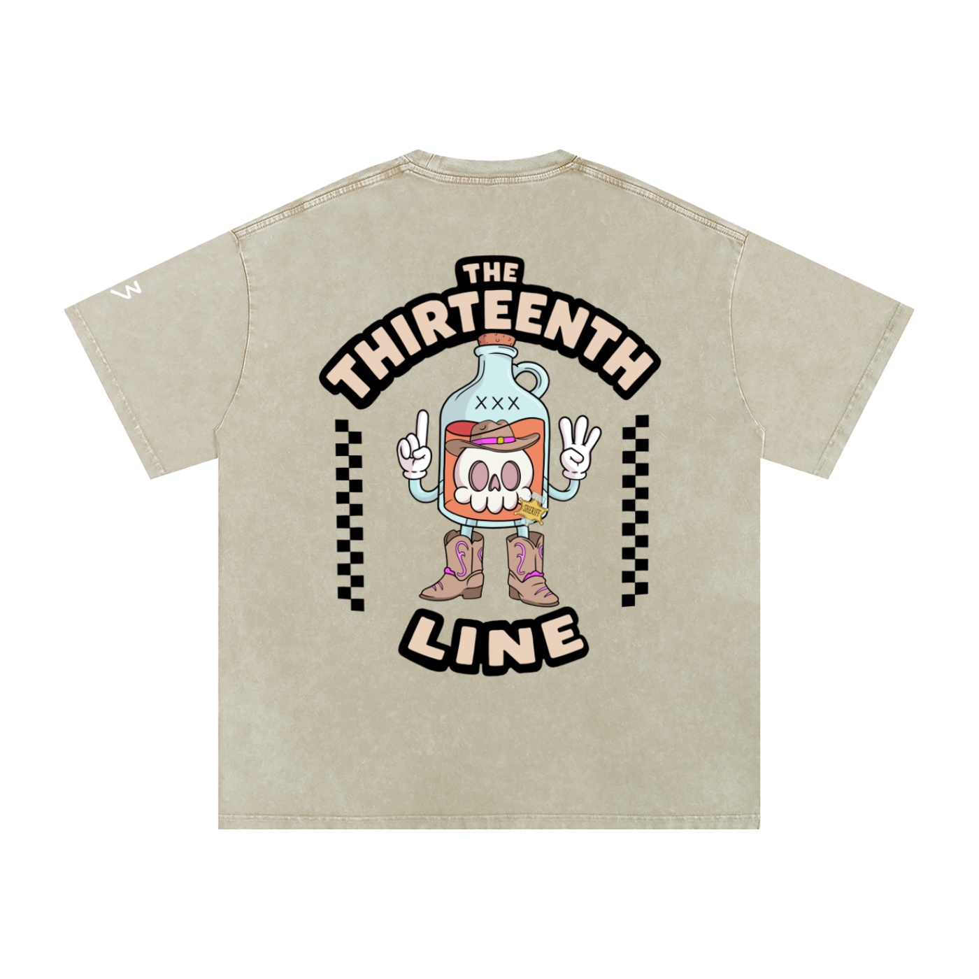 “SHERIFF BOTTLE BRAIN”Snow Washed Oversized Cotton T-Shirt - Image 24