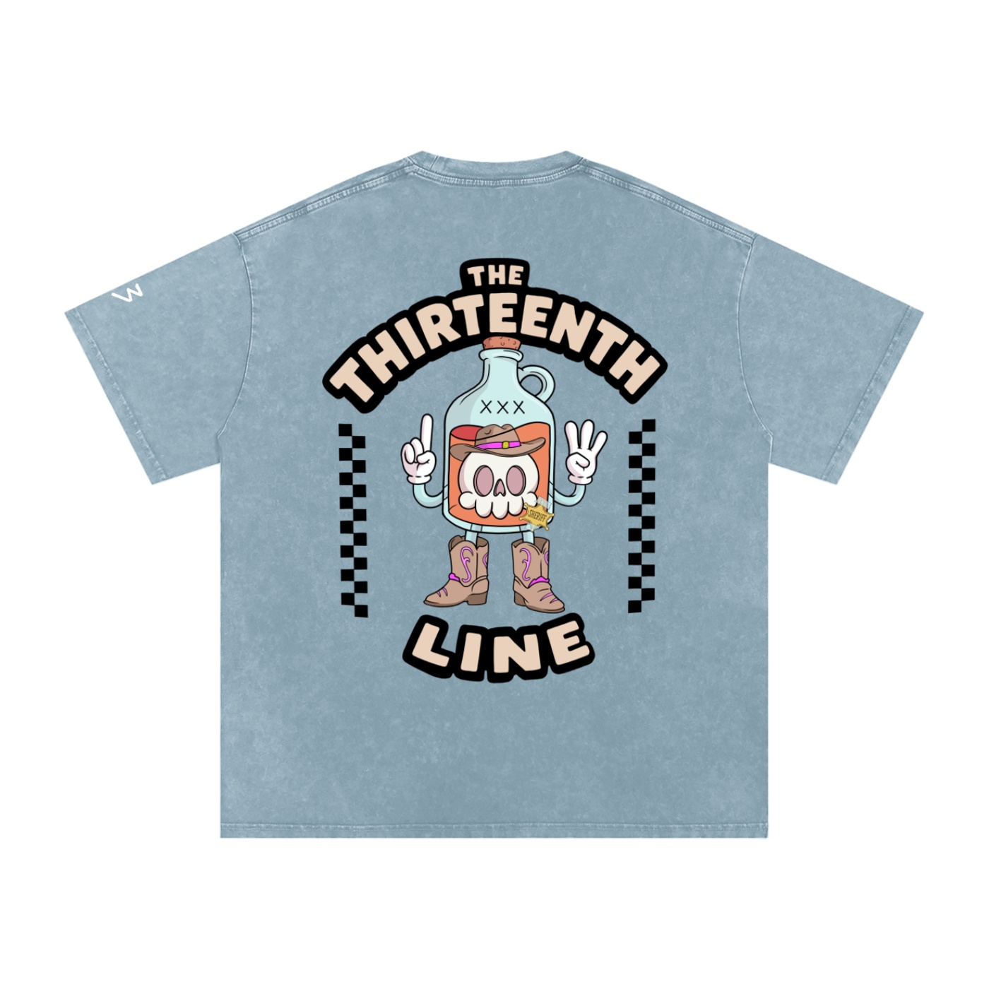 “SHERIFF BOTTLE BRAIN”Snow Washed Oversized Cotton T-Shirt - Image 38