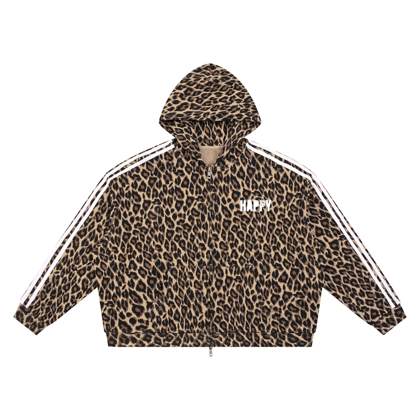 “HAPPY” Unisex Leopard Full Zip Hoodie