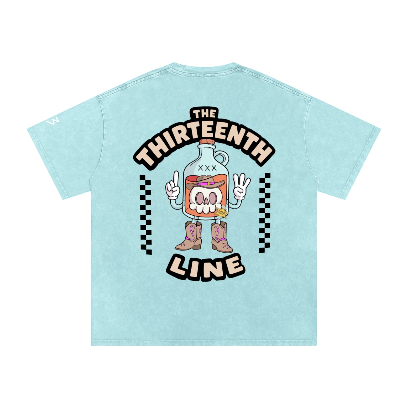 “SHERIFF BOTTLE BRAIN”Snow Washed Oversized Cotton T-Shirt