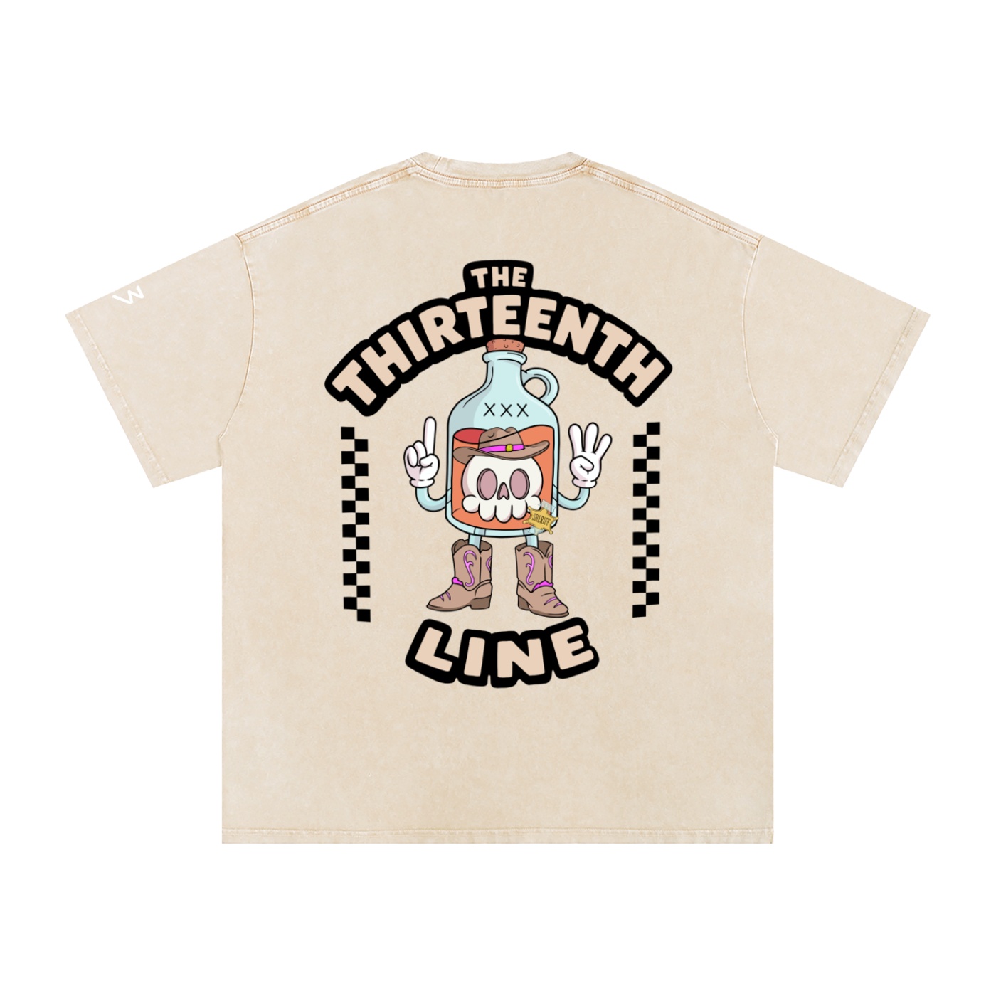 “SHERIFF BOTTLE BRAIN”Snow Washed Oversized Cotton T-Shirt - Image 6