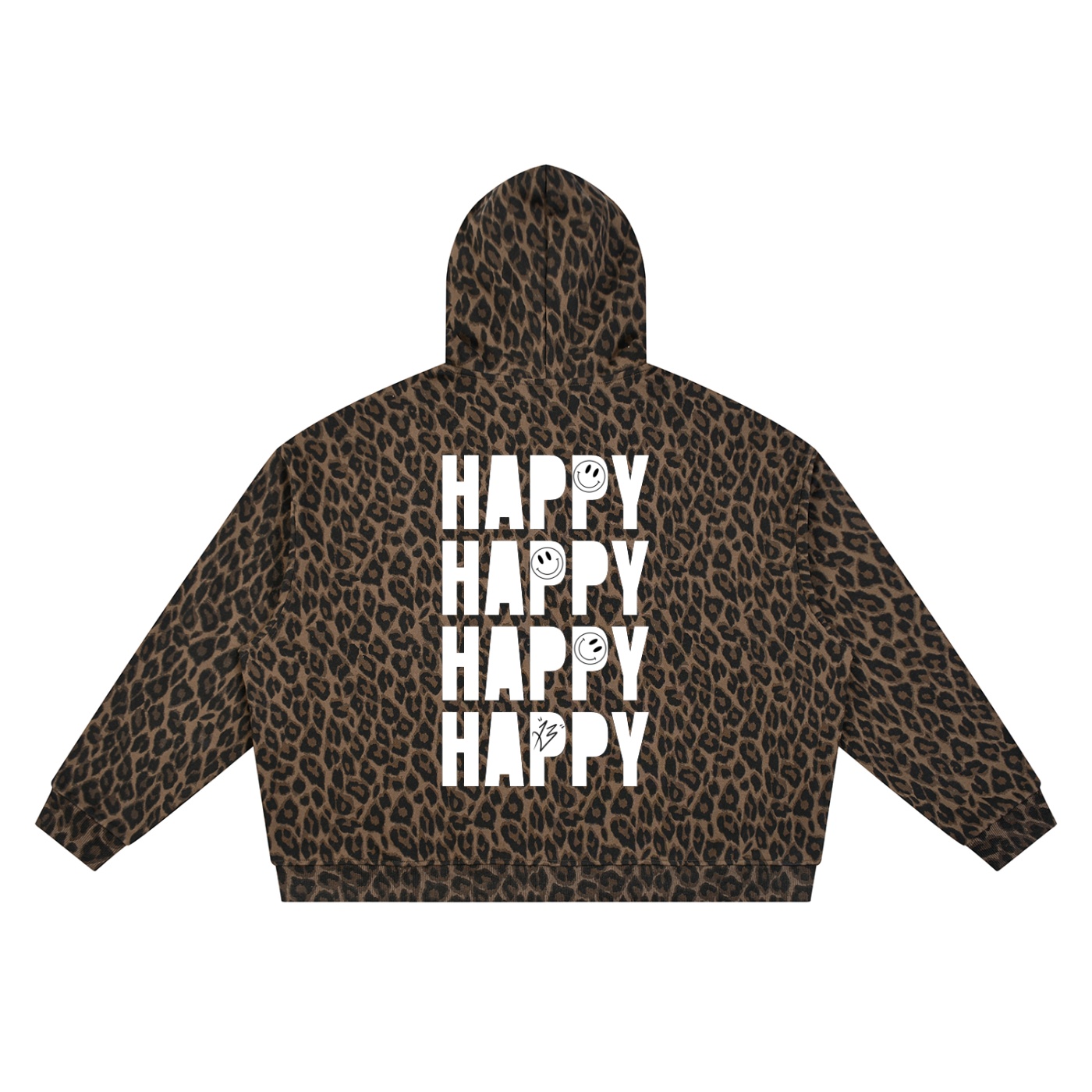 “HAPPY” Unisex Leopard Full Zip Hoodie - Image 4